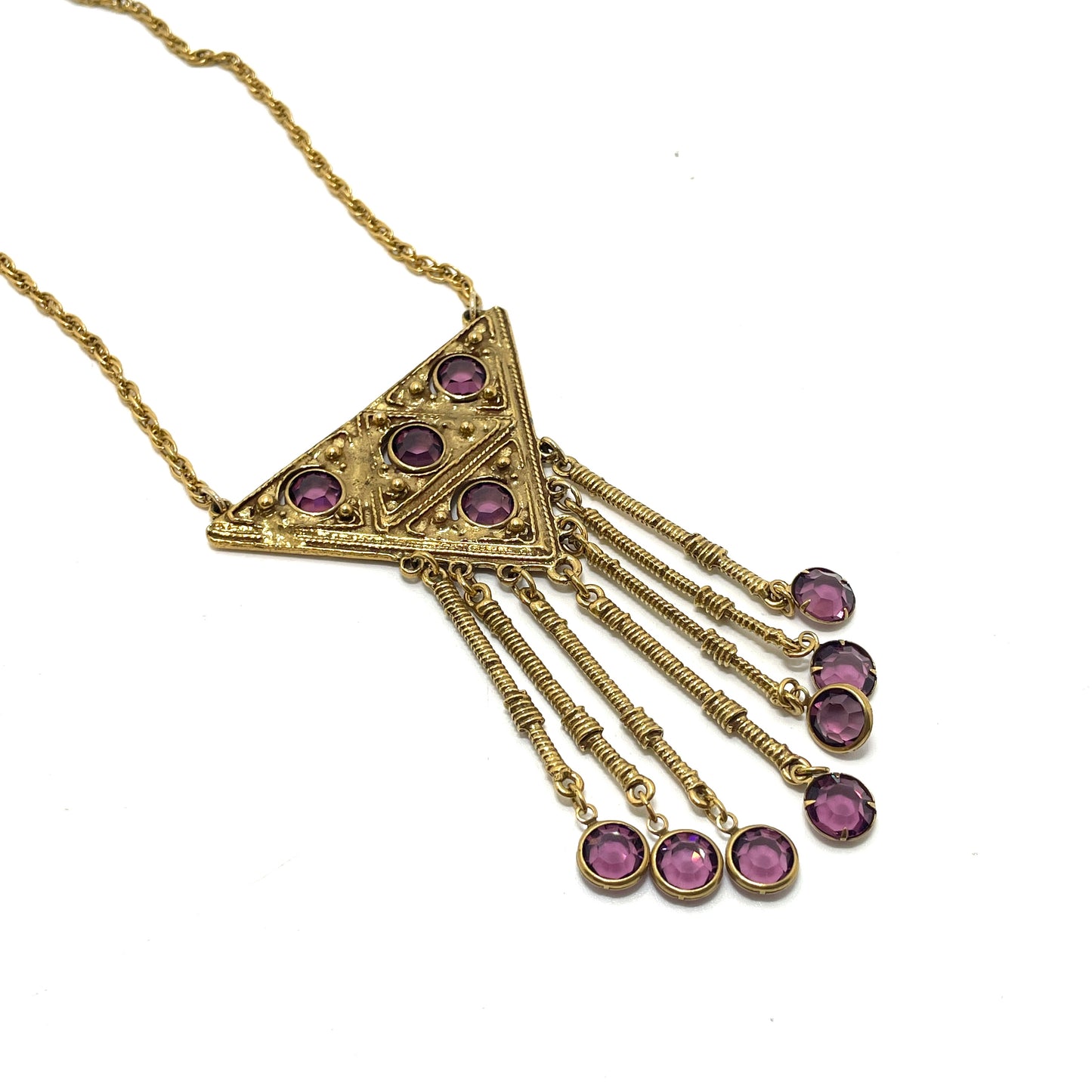 Vintage Purple & Gold Triangle Necklace
