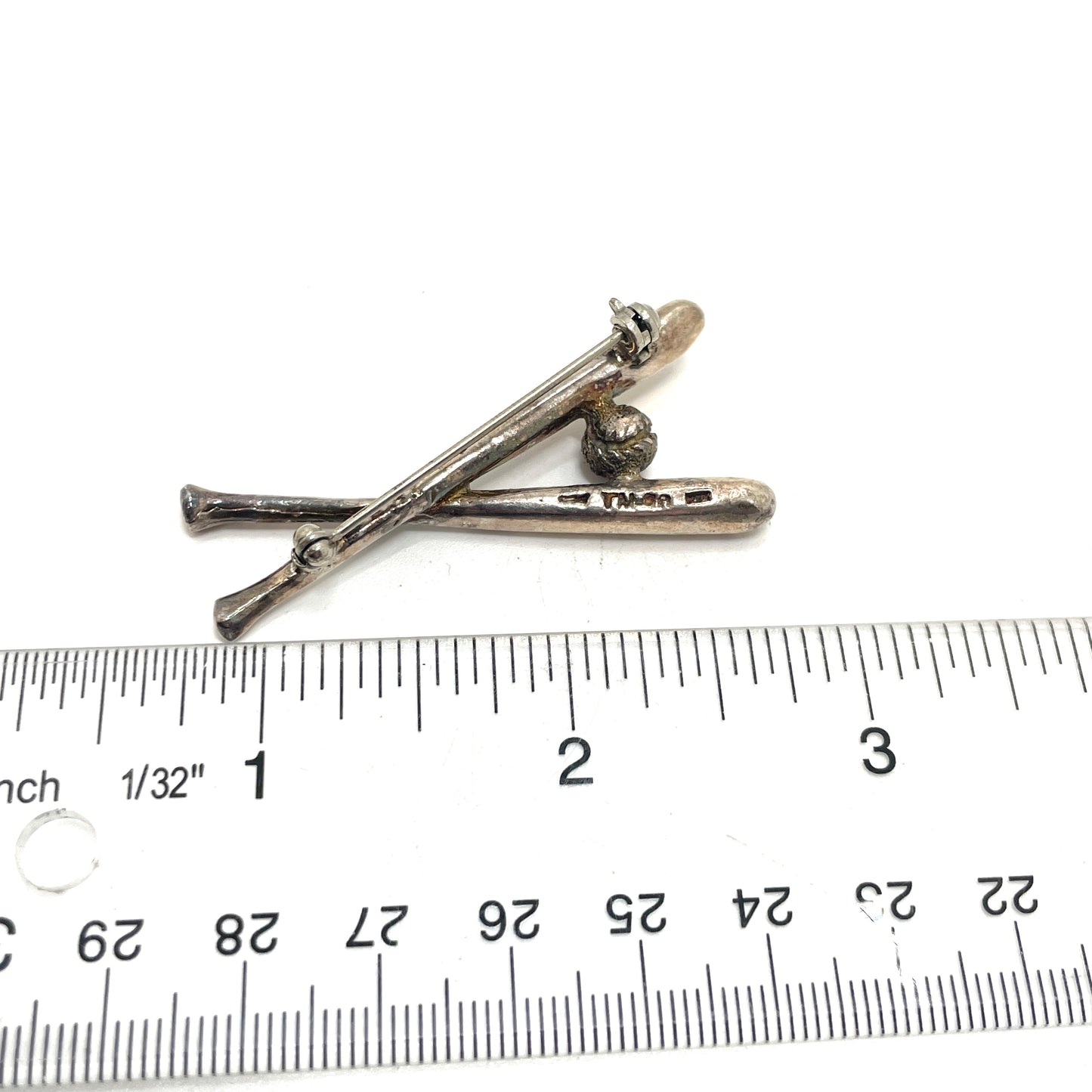 Sterling Silver Baseball Bats & Ball Pin