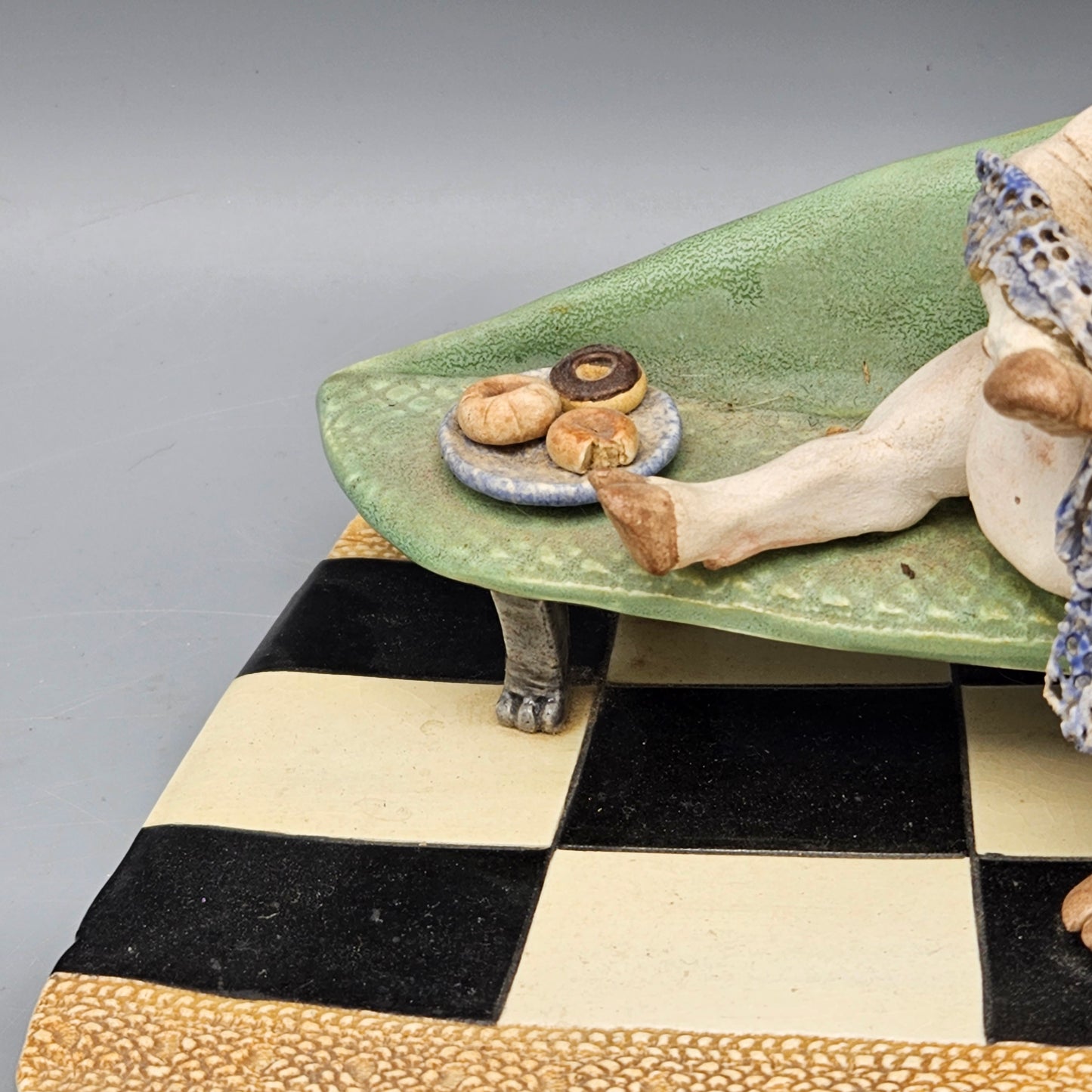 Studio Pottery Ceramic Pig on Sofa Sculpture