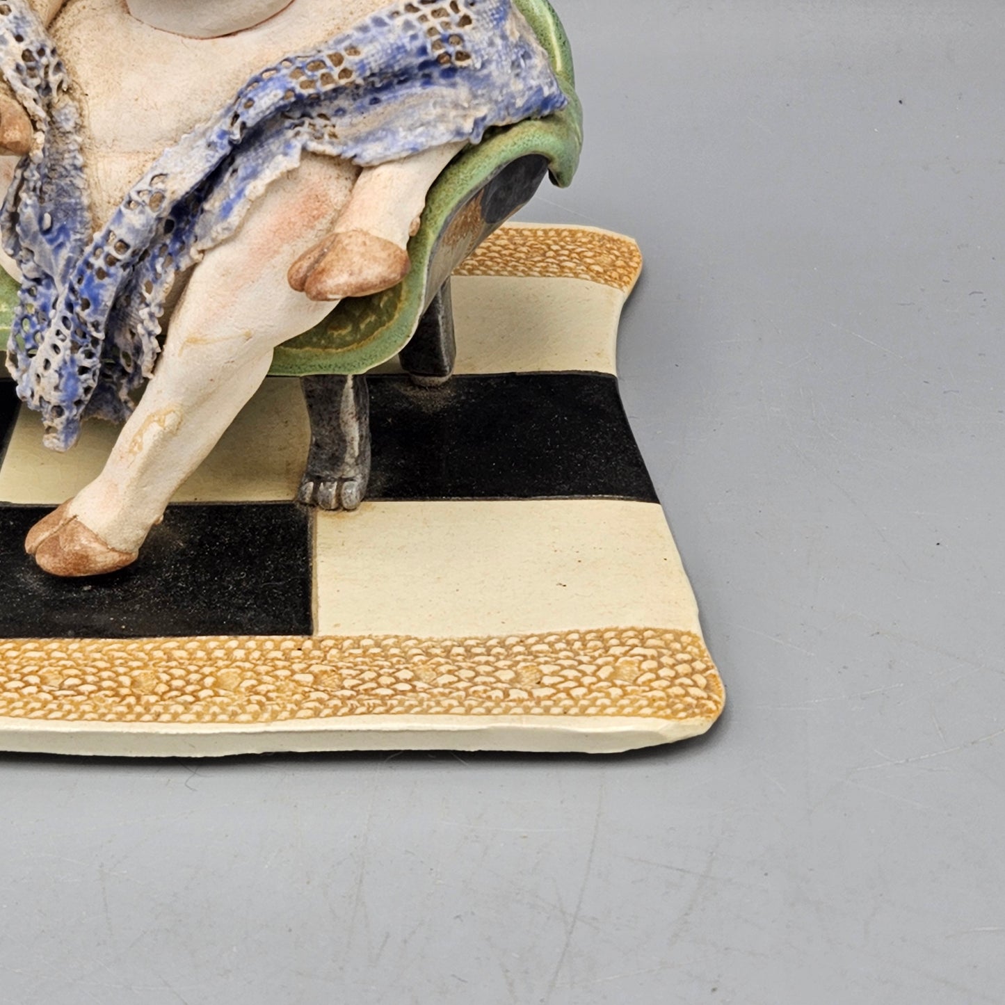 Studio Pottery Ceramic Pig on Sofa Sculpture