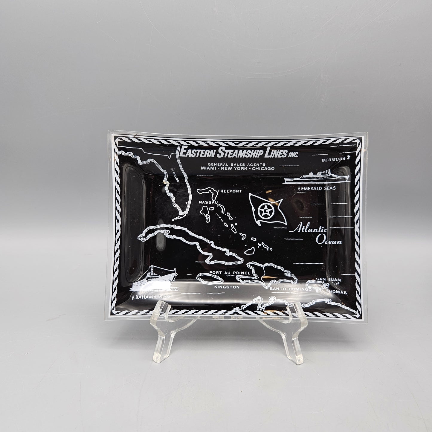 Eastern Steamship Lines Glass Florida Map Tray