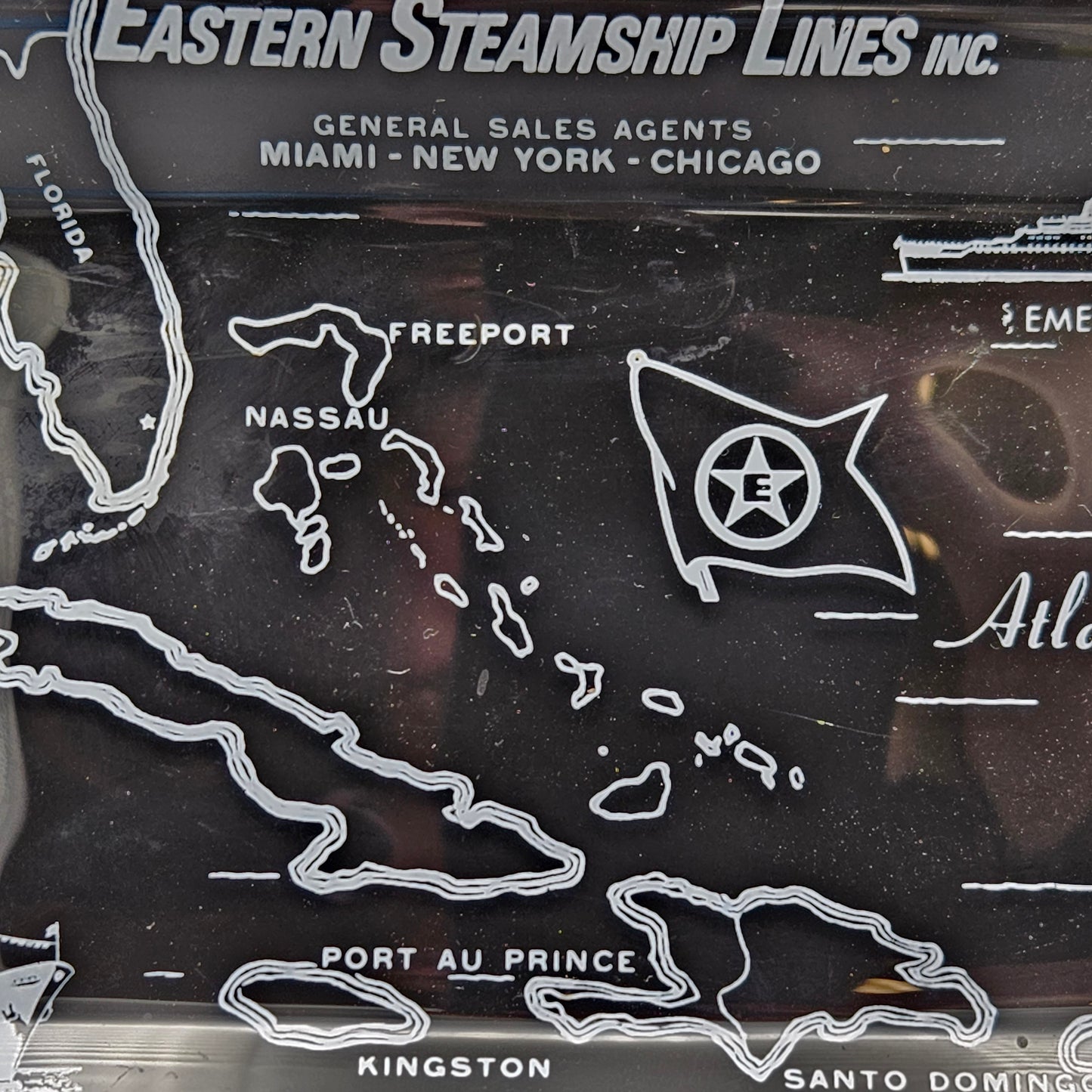 Eastern Steamship Lines Glass Florida Map Tray