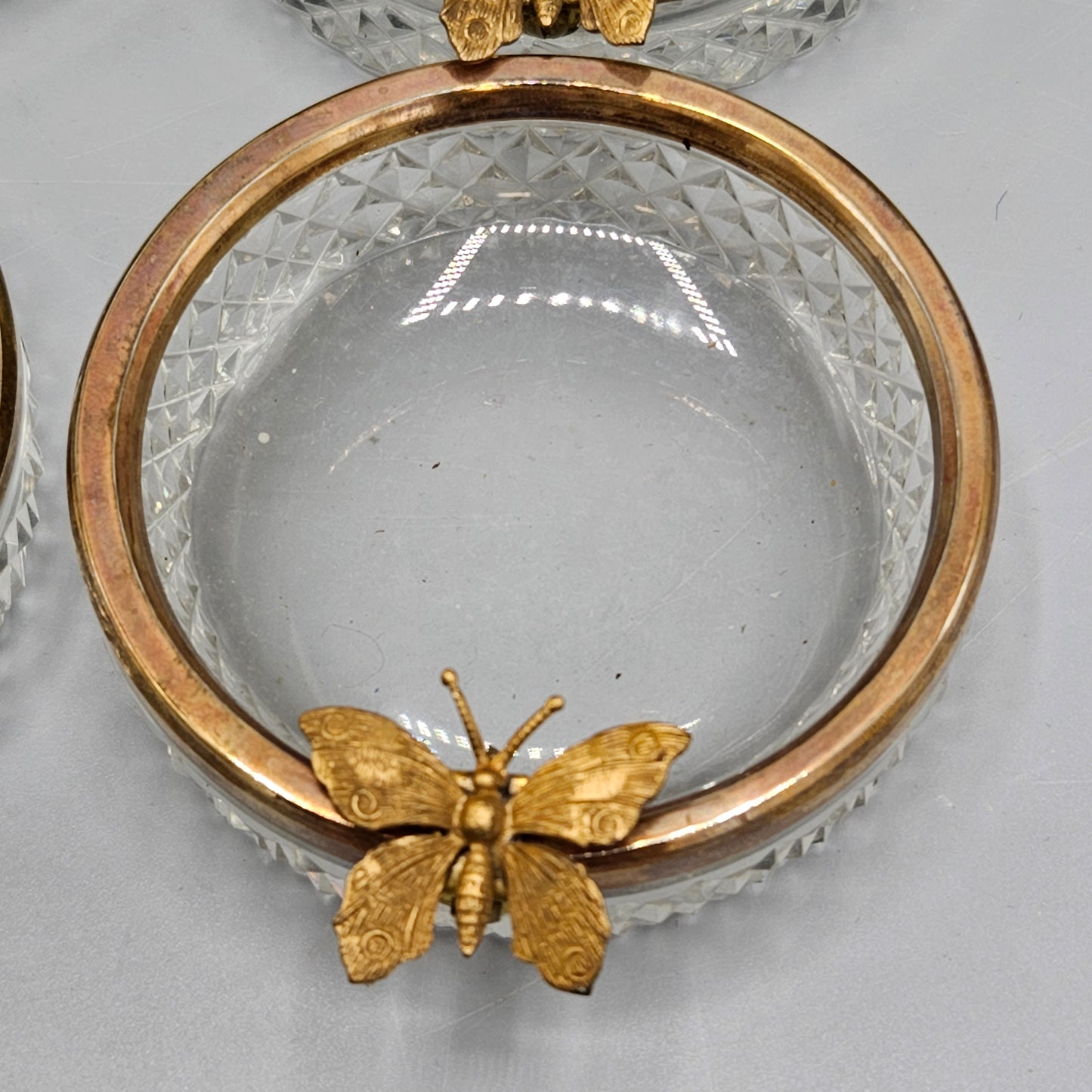 Four Cut Crystal Ormalou Dishes with Butterflies Butteryfly