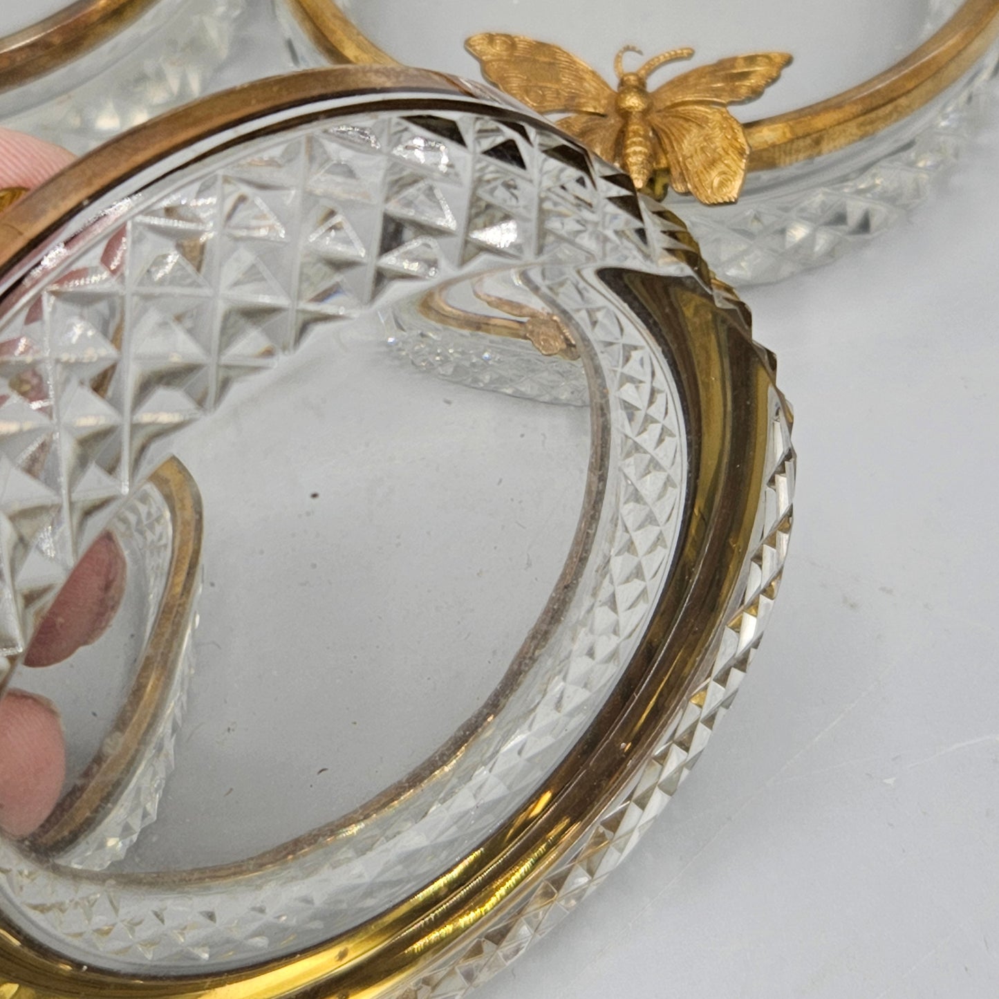 Four Cut Crystal Ormalou Dishes with Butterflies Butteryfly