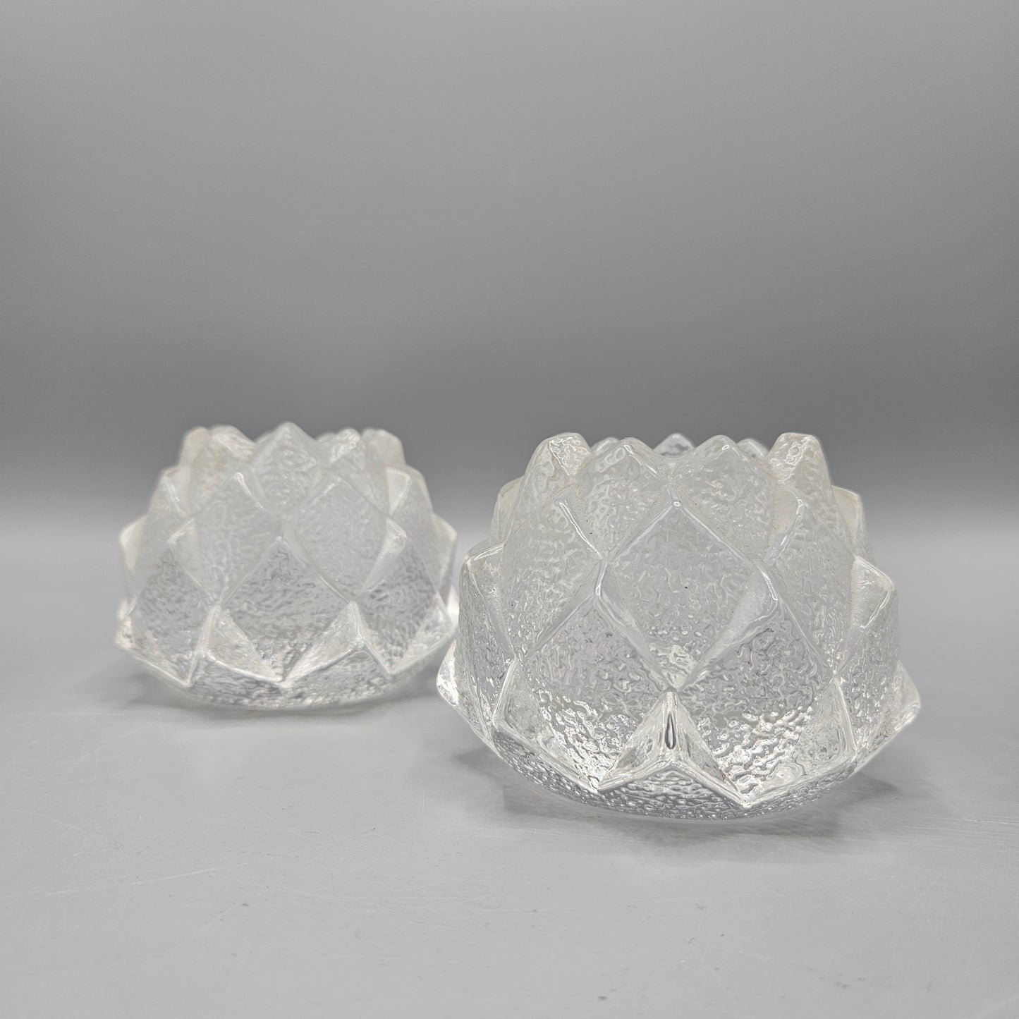 Pair Orrefors Crystal Firefly Artichoke Form Votive Candleholders