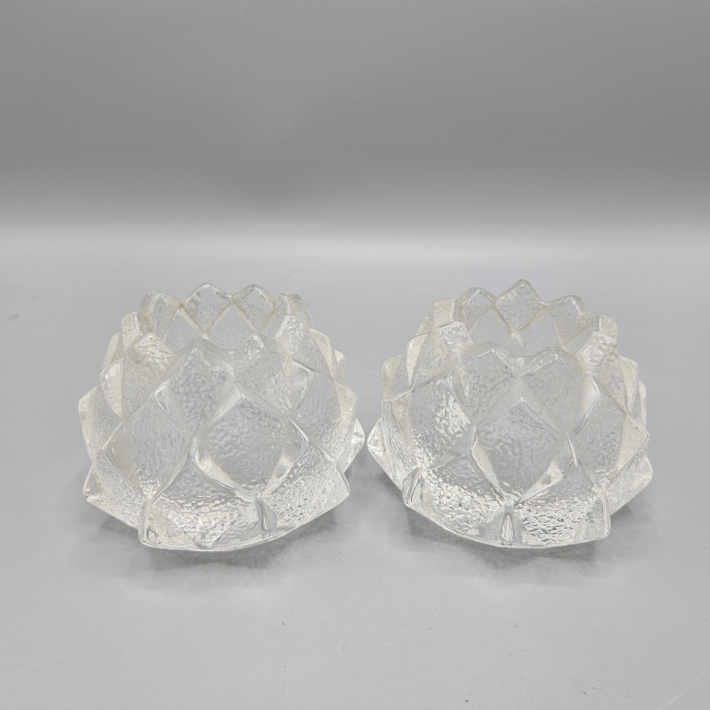 Pair Orrefors Crystal Firefly Artichoke Form Votive Candleholders