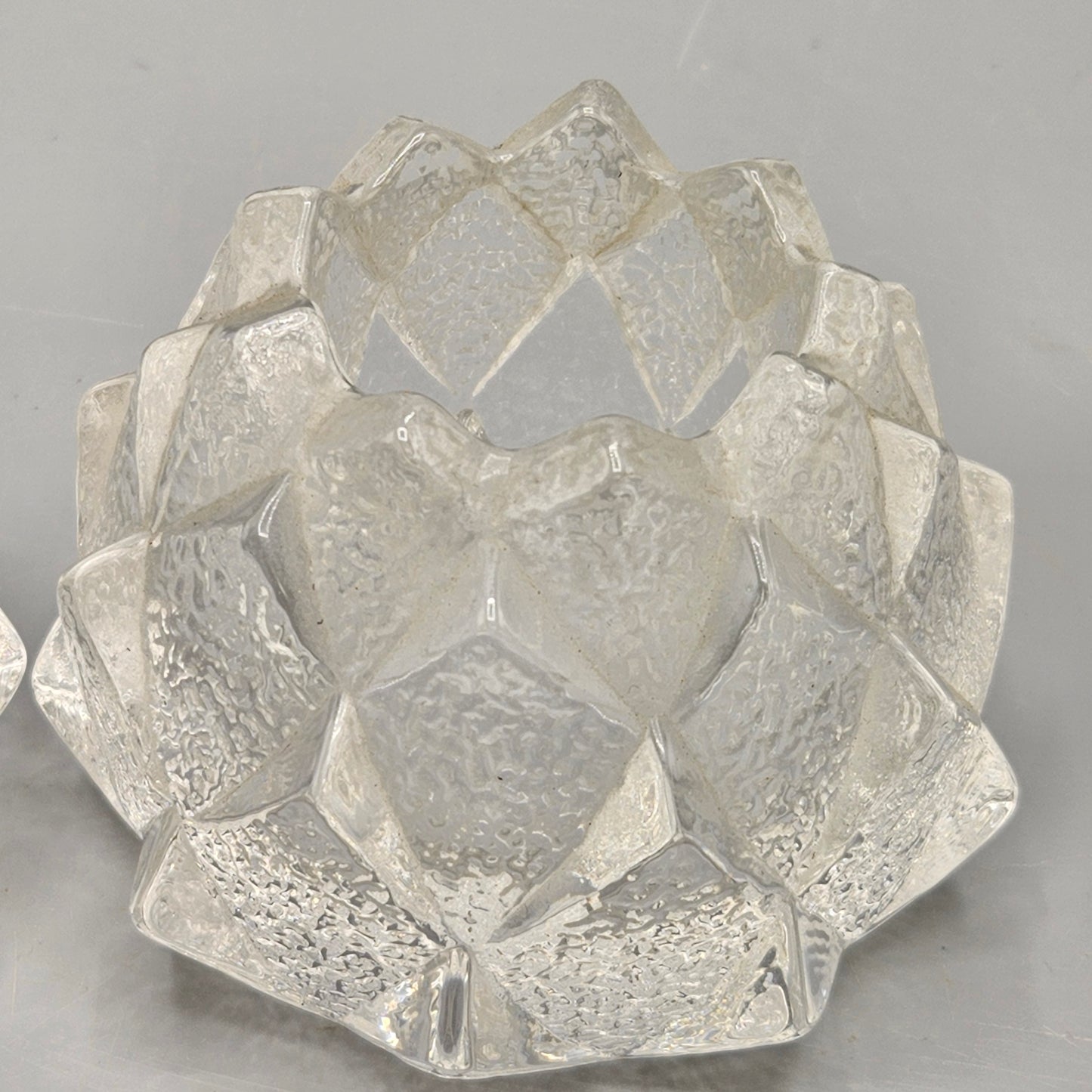 Pair Orrefors Crystal Firefly Artichoke Form Votive Candleholders