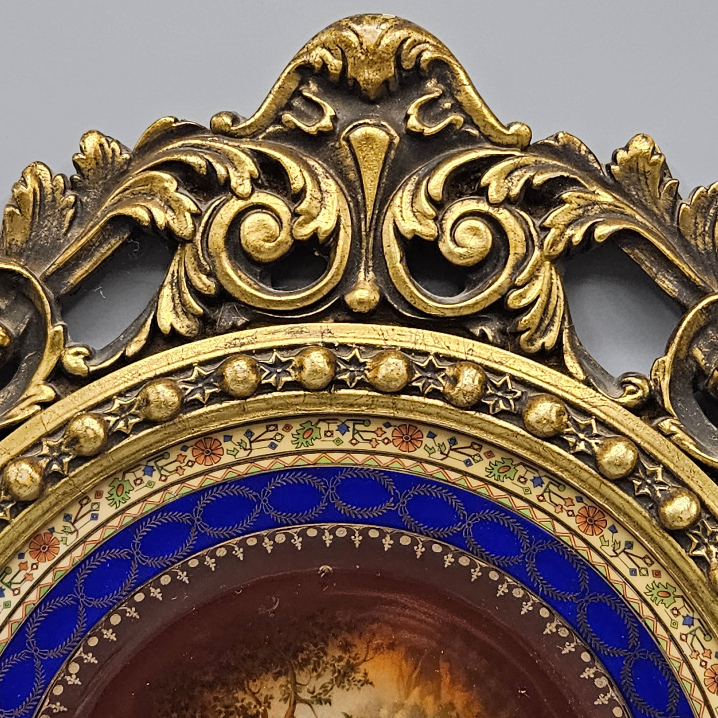 European Porcelain Plate in Elaborate Gilt Frame