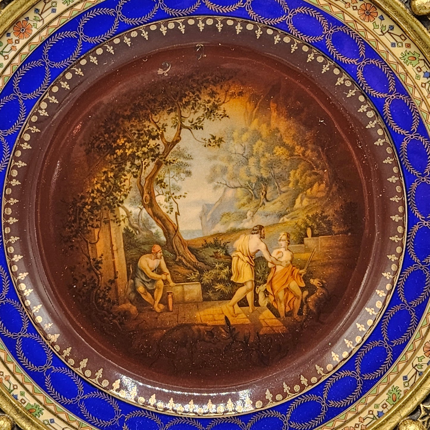 European Porcelain Plate in Elaborate Gilt Frame