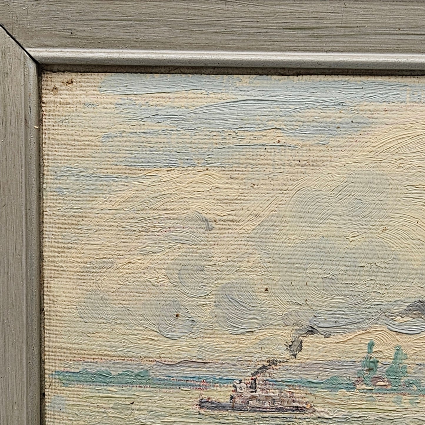John Henry Ramm (1879-1948) Oil on Board Tugboats in Fog San Francisco Bay