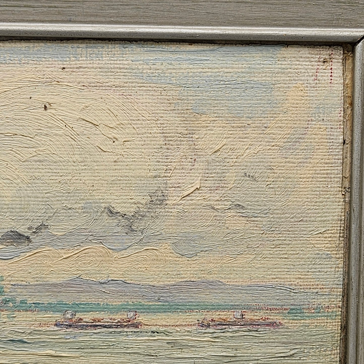 John Henry Ramm (1879-1948) Oil on Board Tugboats in Fog San Francisco Bay