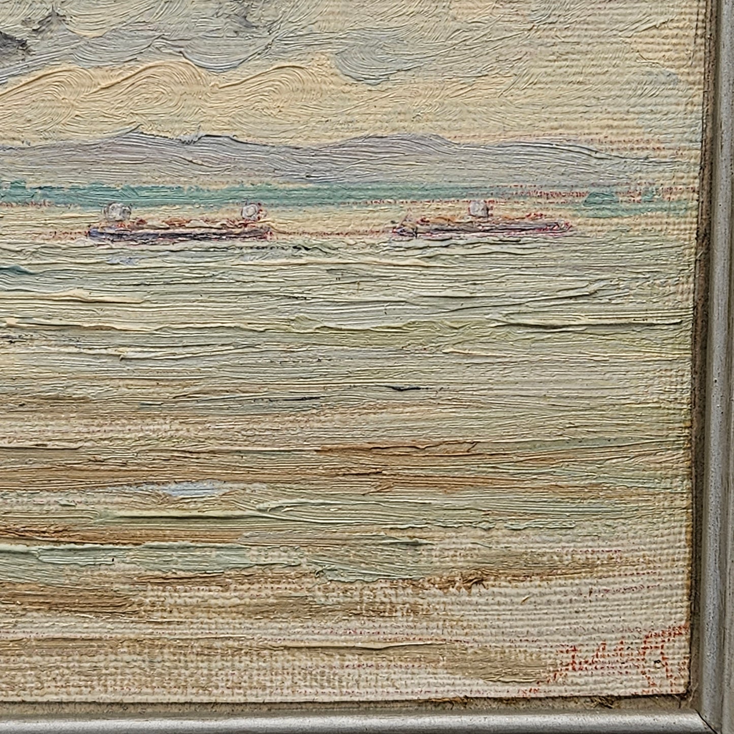 John Henry Ramm (1879-1948) Oil on Board Tugboats in Fog San Francisco Bay