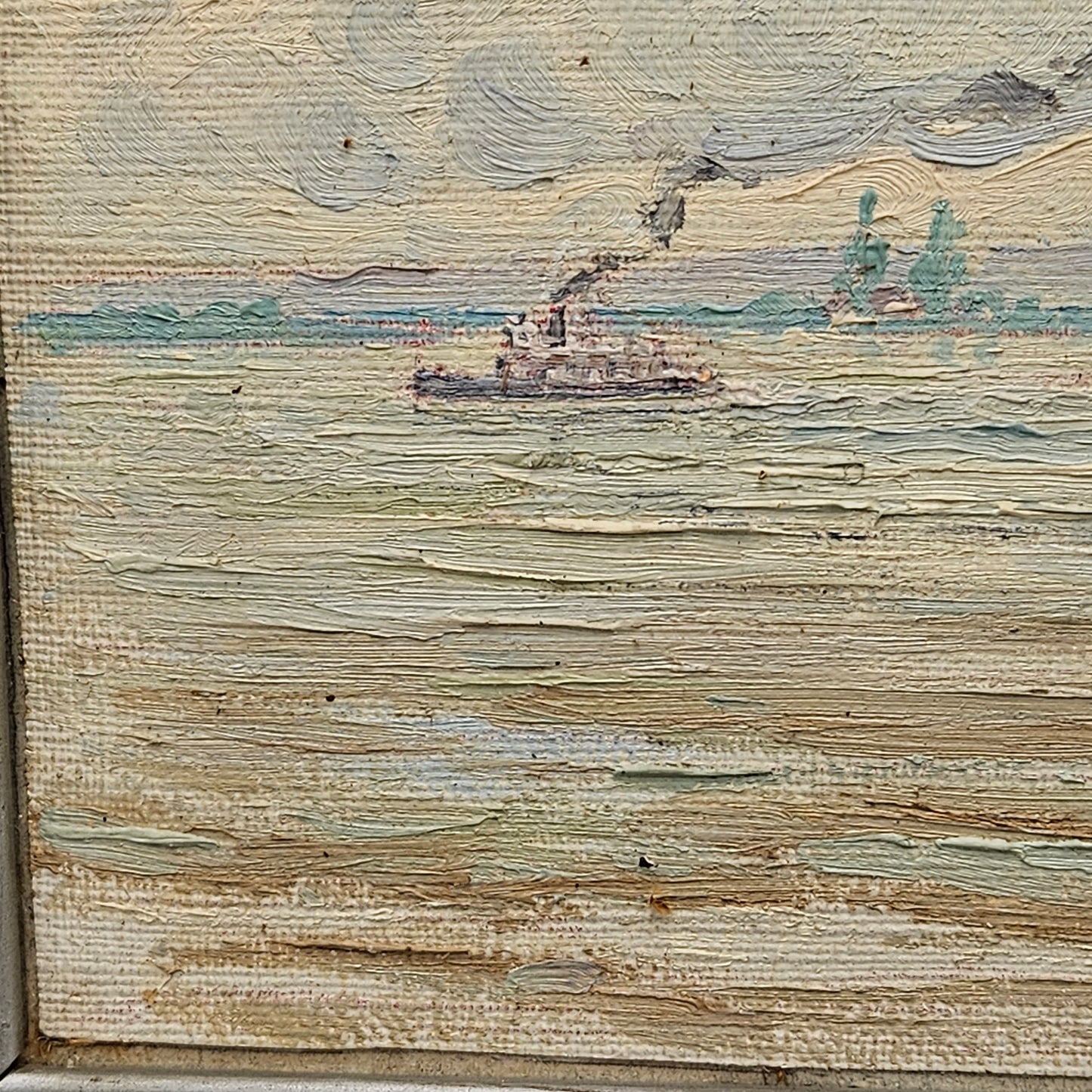 John Henry Ramm (1879-1948) Oil on Board Tugboats in Fog San Francisco Bay
