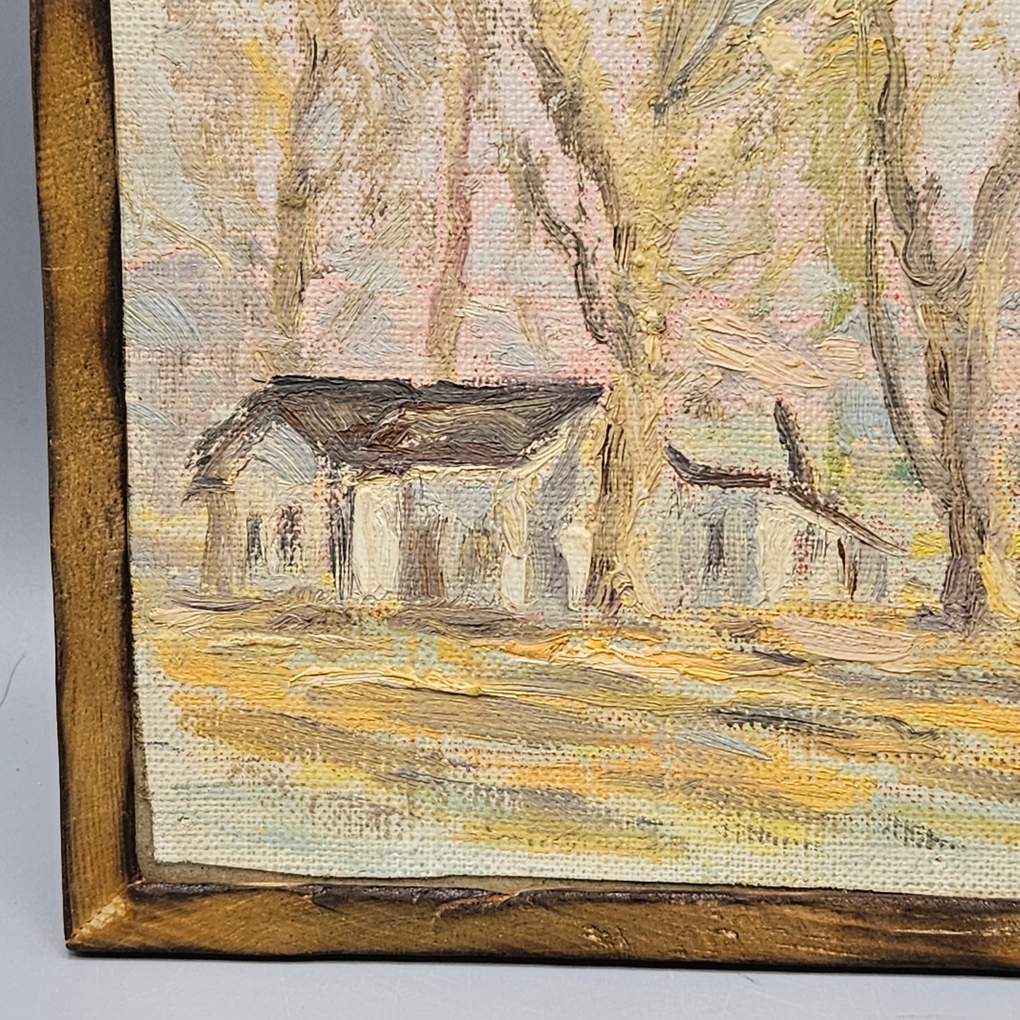 John Henry Ramm (1879-1948) Oil on Board California Landscape Cabin with Trees August 1925