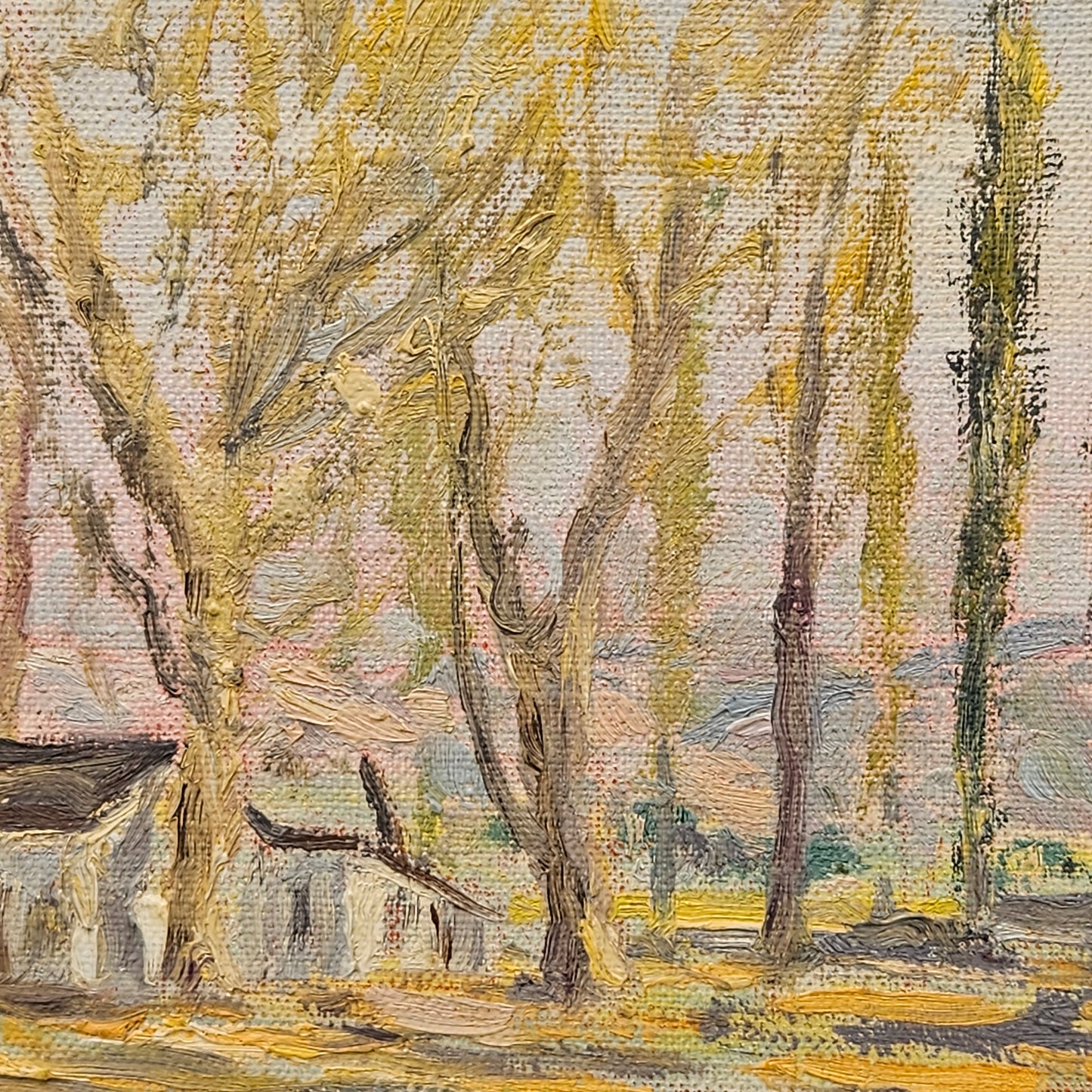 John Henry Ramm (1879-1948) Oil on Board California Landscape Cabin with Trees August 1925
