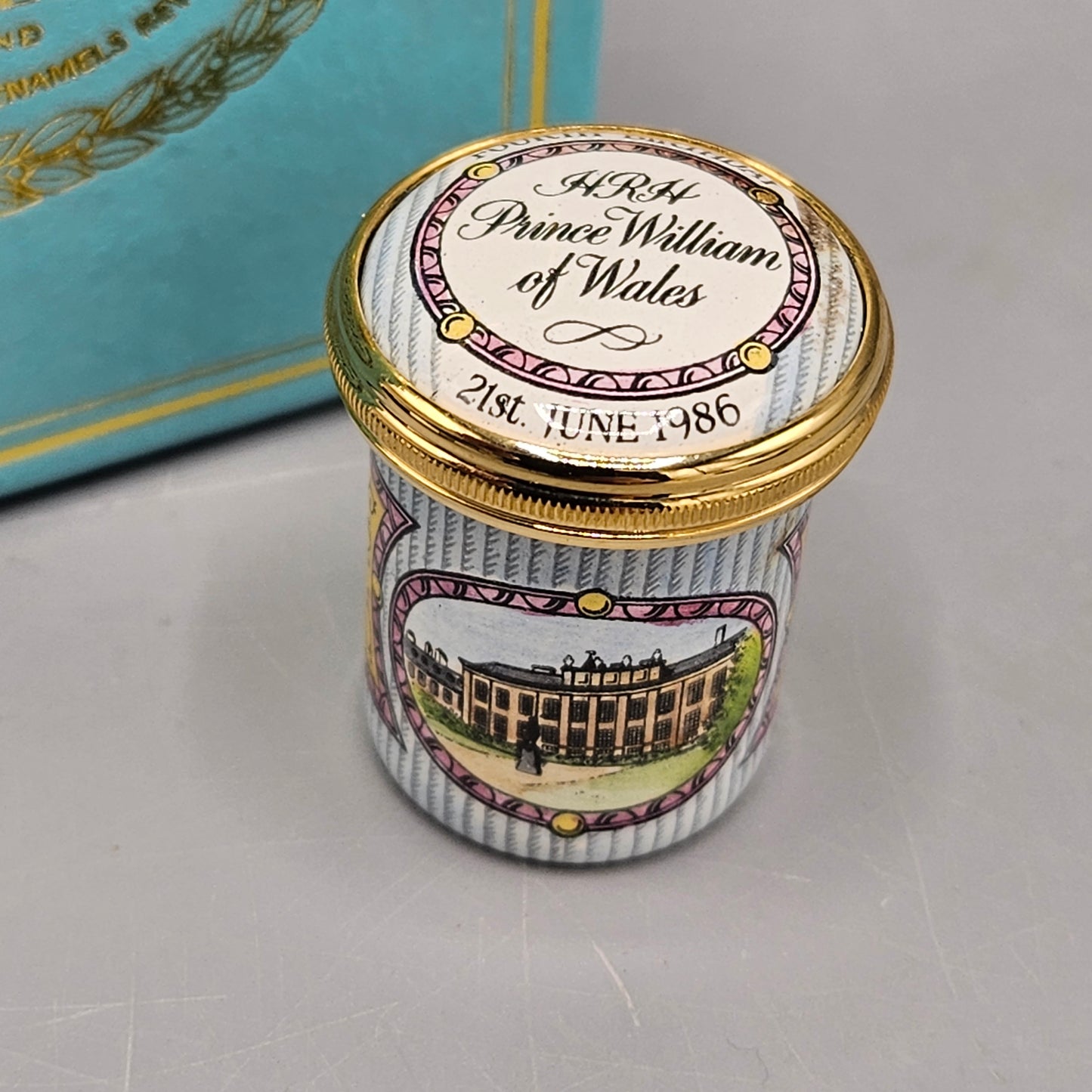 1986 Halcyon Days Enamel Prince William Fourth Birthday Box