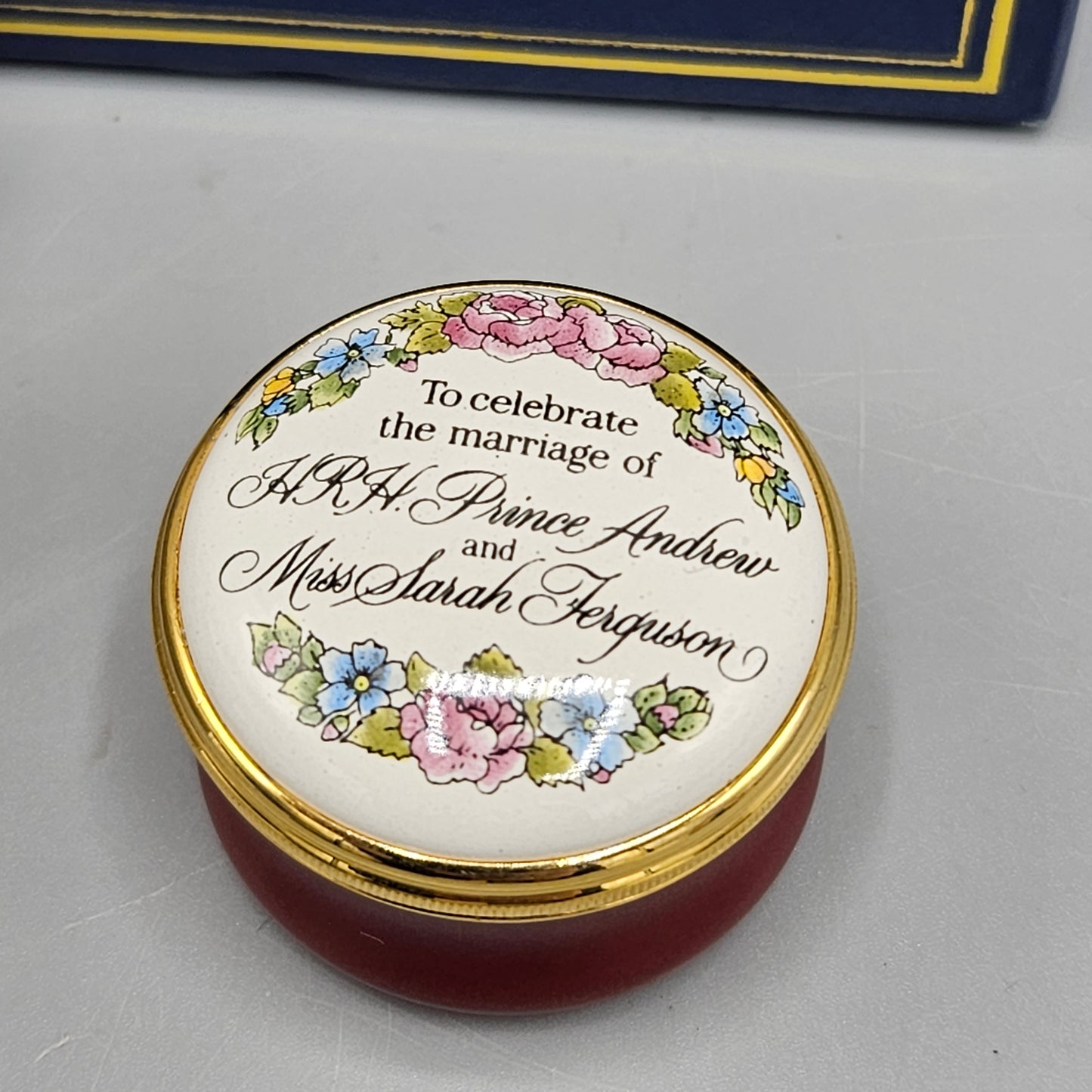 1986 Halcyon Days Enamel Royal Wedding Prince Andrew and Sarah Ferguson