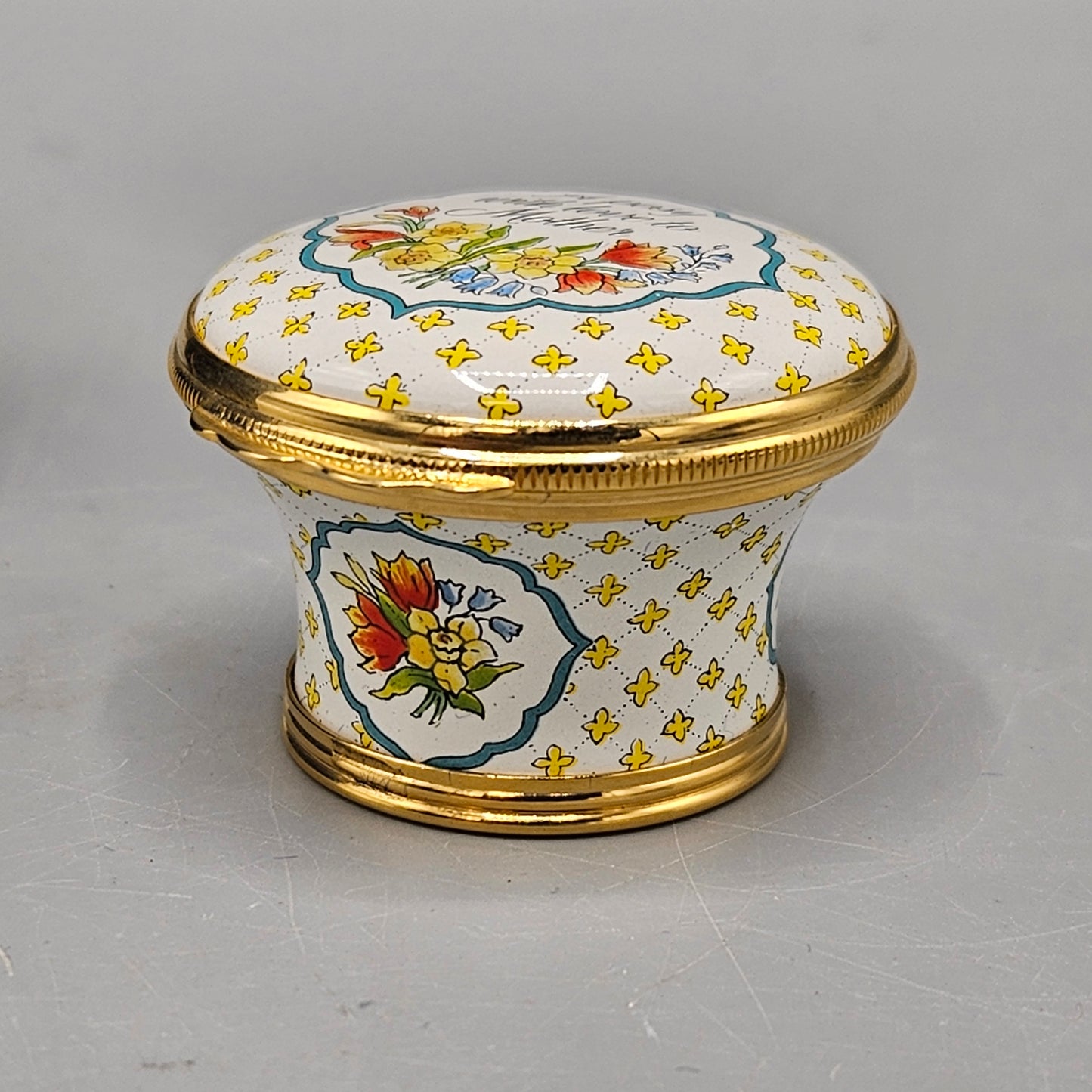 1989 Halcyon Days Enamel "A posy with Love to Mother" Mother's Day Box