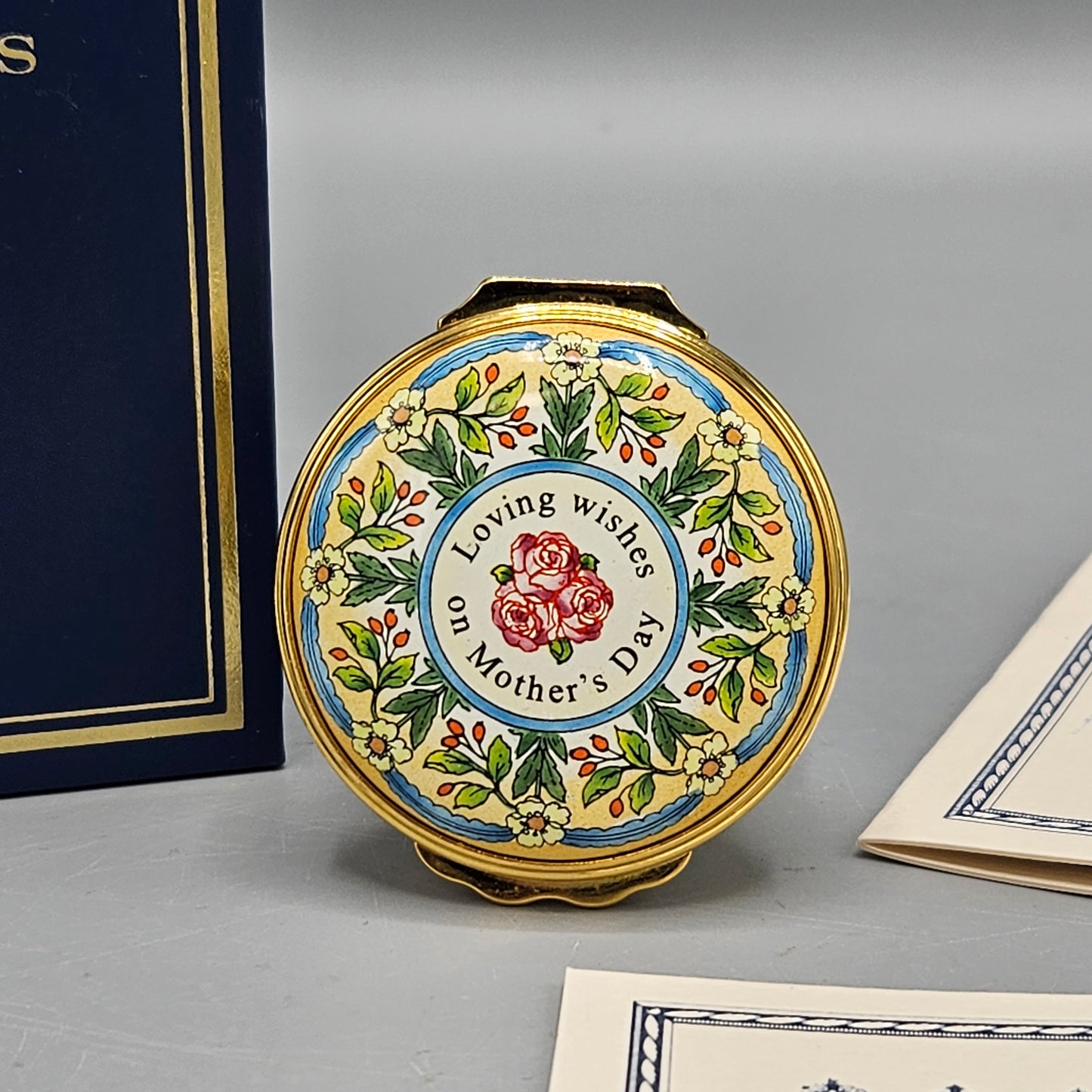 1998 Halcyon Days Enamel "Loving Wishes on Mother's Day" Mother's Day Box