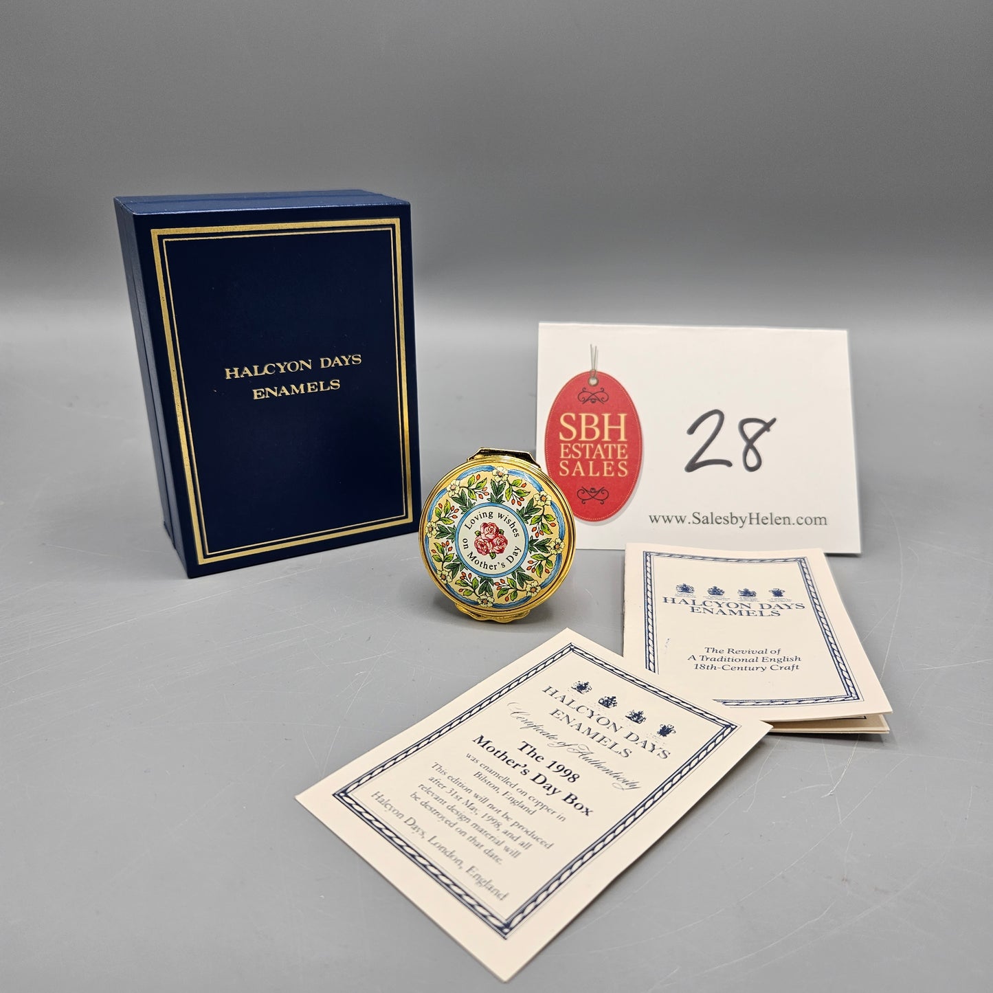 1998 Halcyon Days Enamel "Loving Wishes on Mother's Day" Mother's Day Box