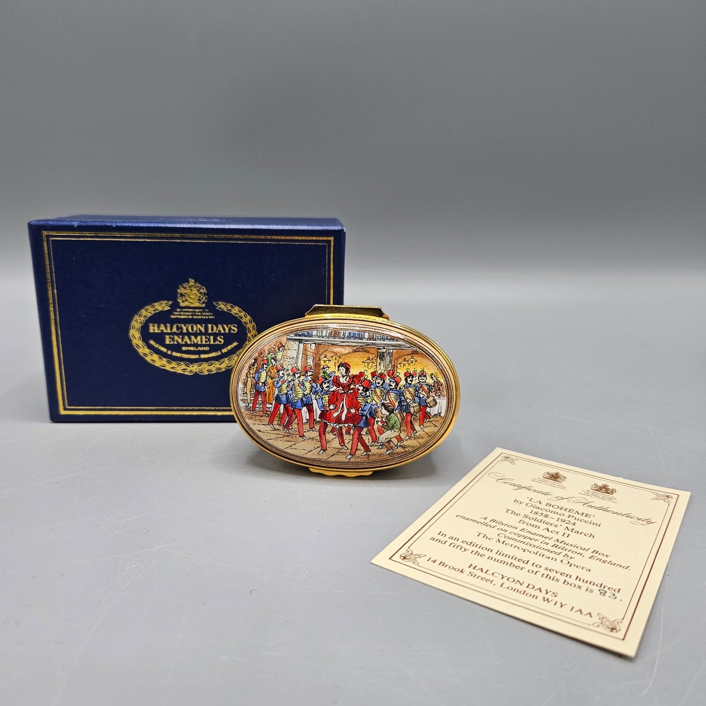Halcyon Days England Enamel Metropolitan Opera La Boheme Music Box