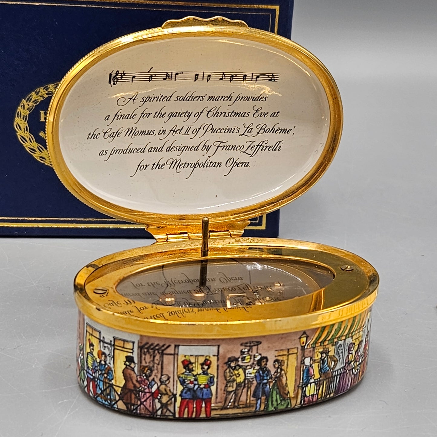 Halcyon Days England Enamel Metropolitan Opera La Boheme Music Box