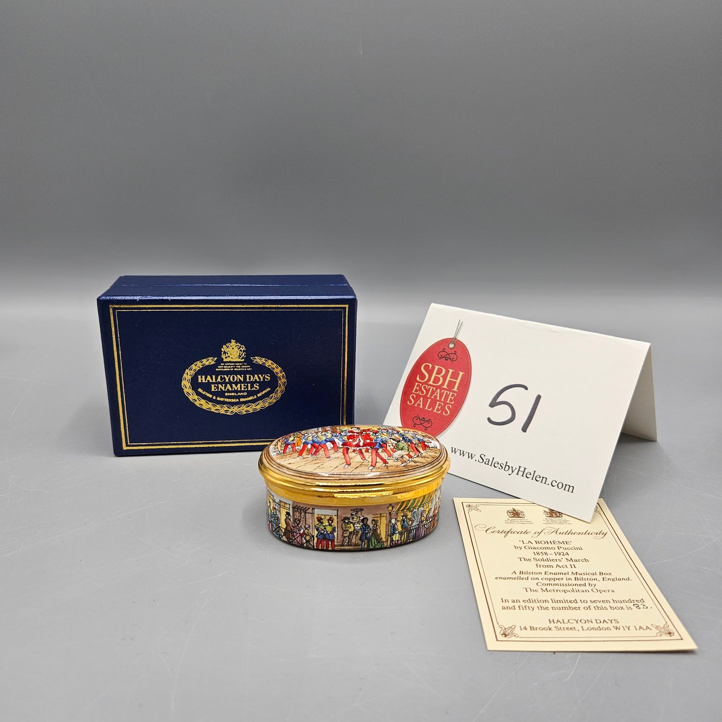 Halcyon Days England Enamel Metropolitan Opera La Boheme Music Box