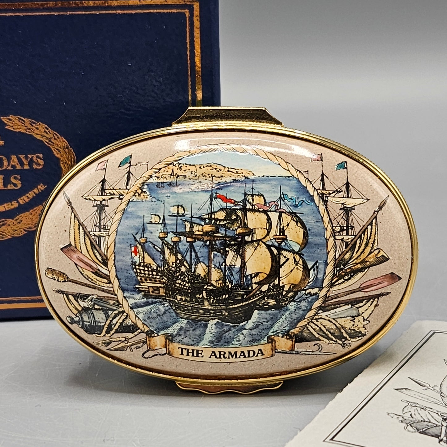 1982 Halcyon Days England Enamel Maritime England Box "The Armada"
