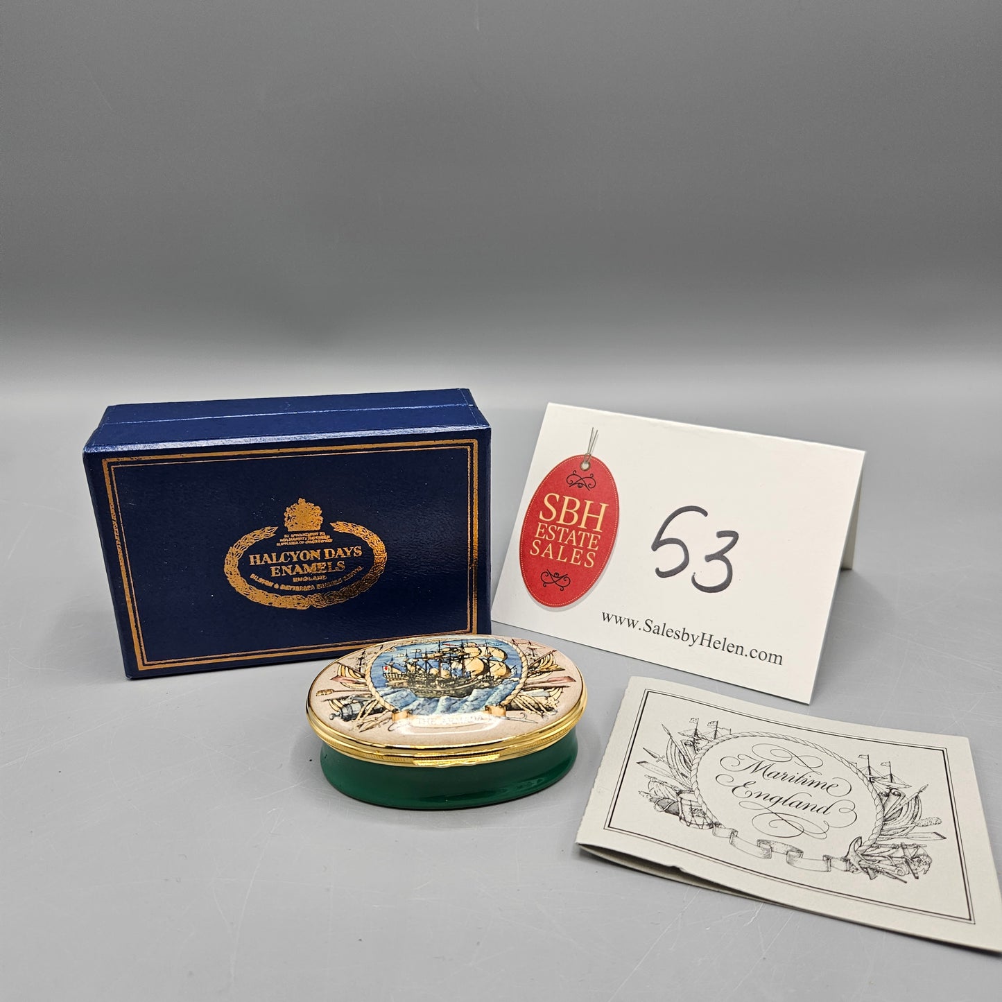 1982 Halcyon Days England Enamel Maritime England Box "The Armada"