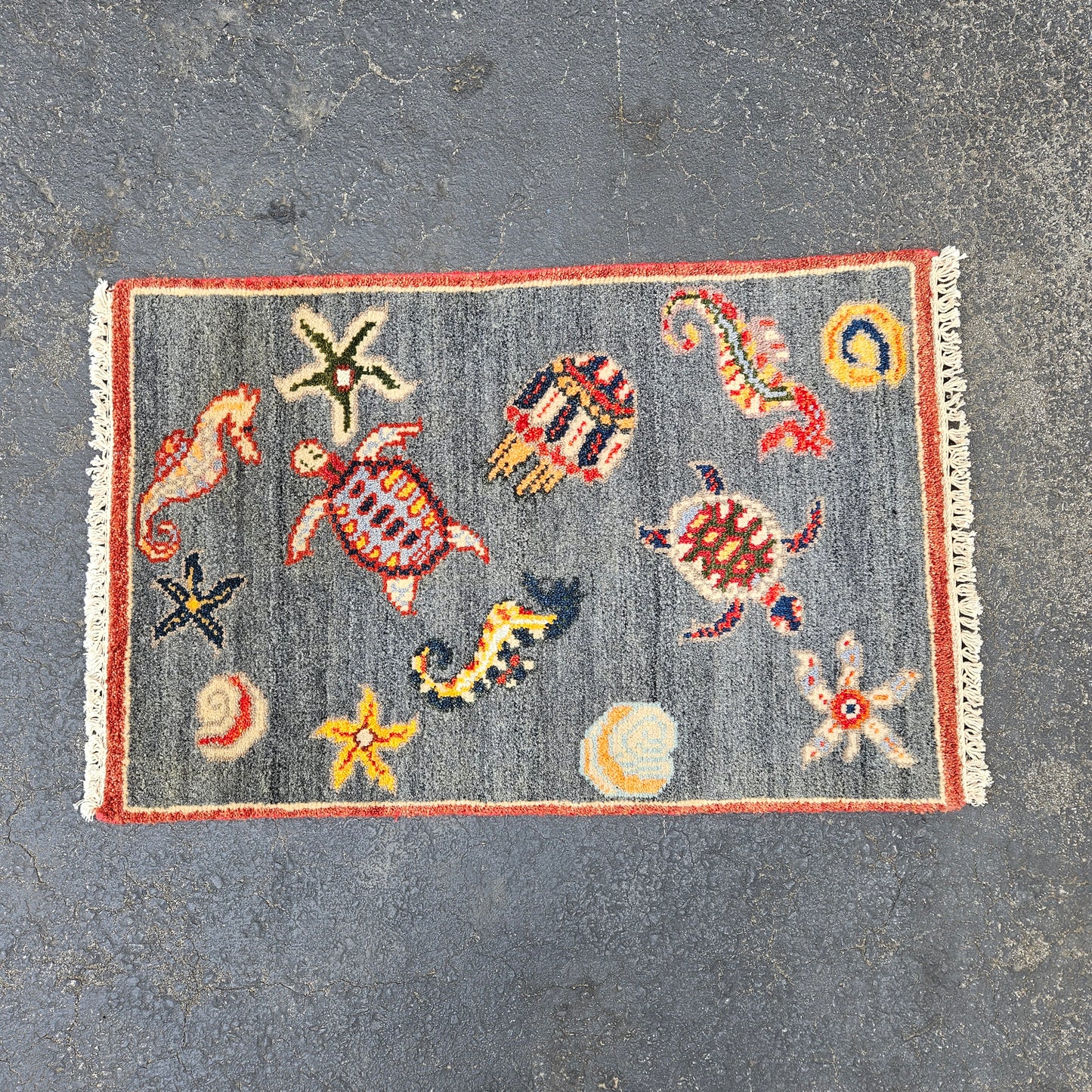 Hand-Knotted Wool Marine Life Area Rug