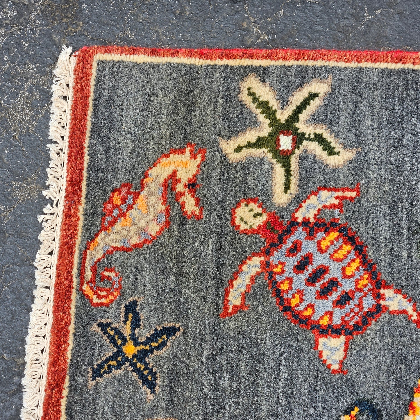 Hand-Knotted Wool Marine Life Area Rug