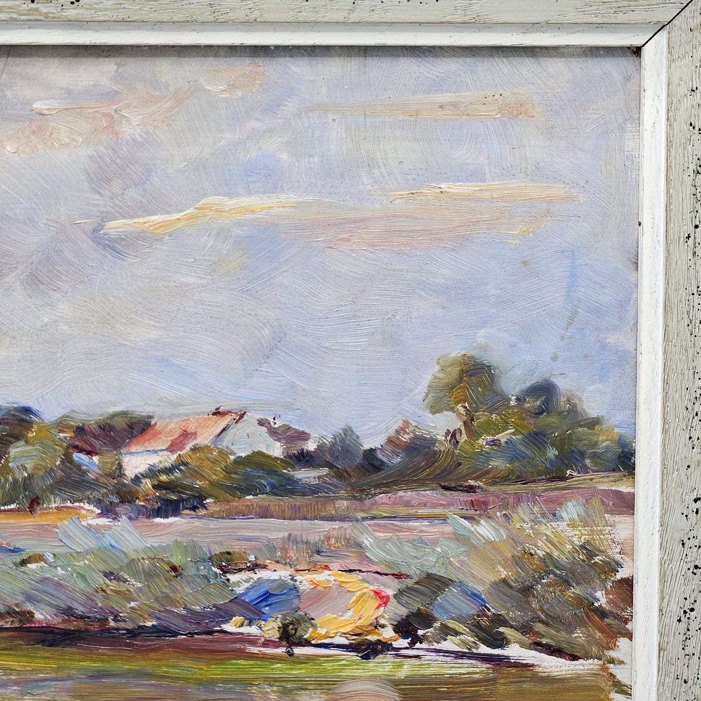 Oil on Board Landscape with Church Steeple Signed j Grosse 1920