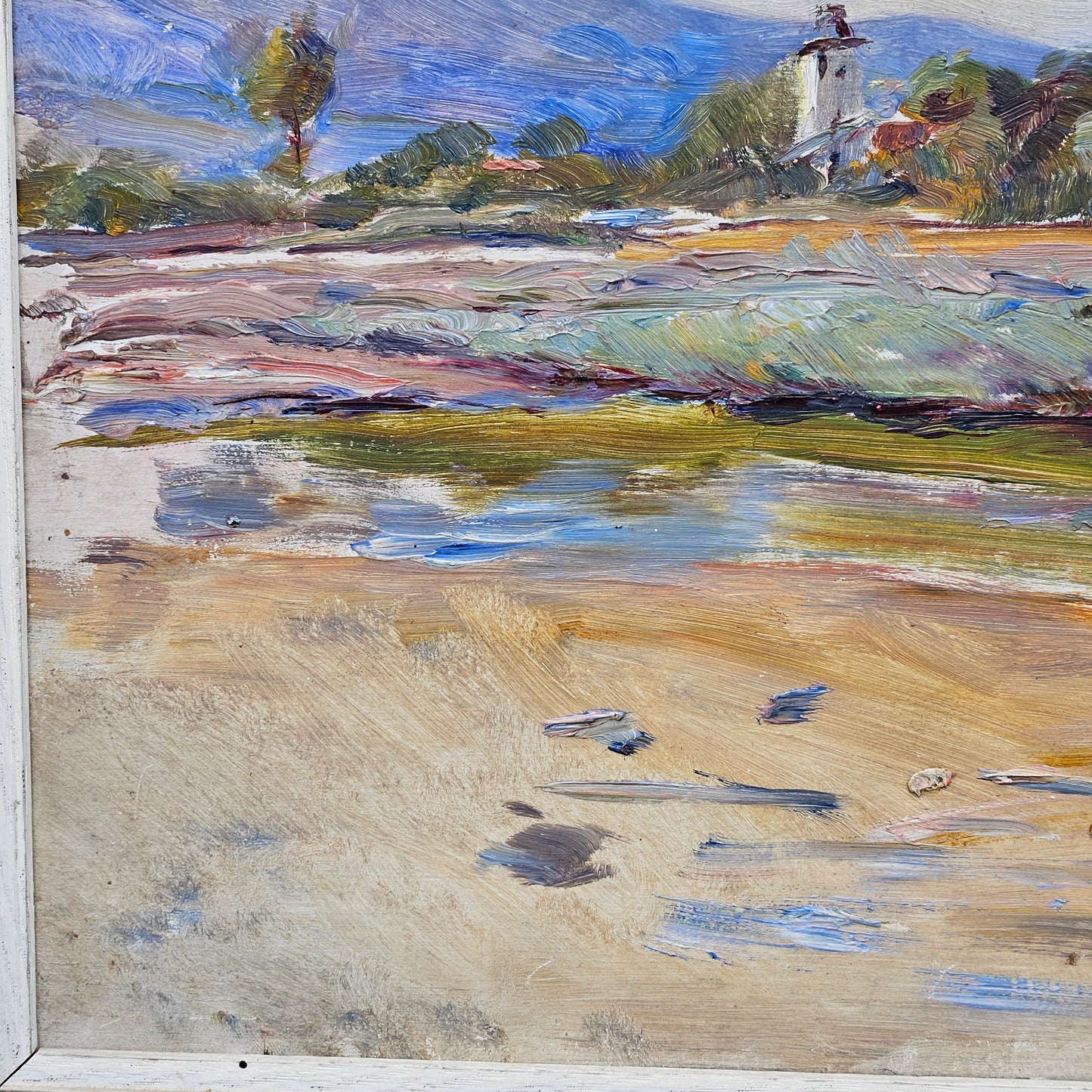 Oil on Board Landscape with Church Steeple Signed j Grosse 1920