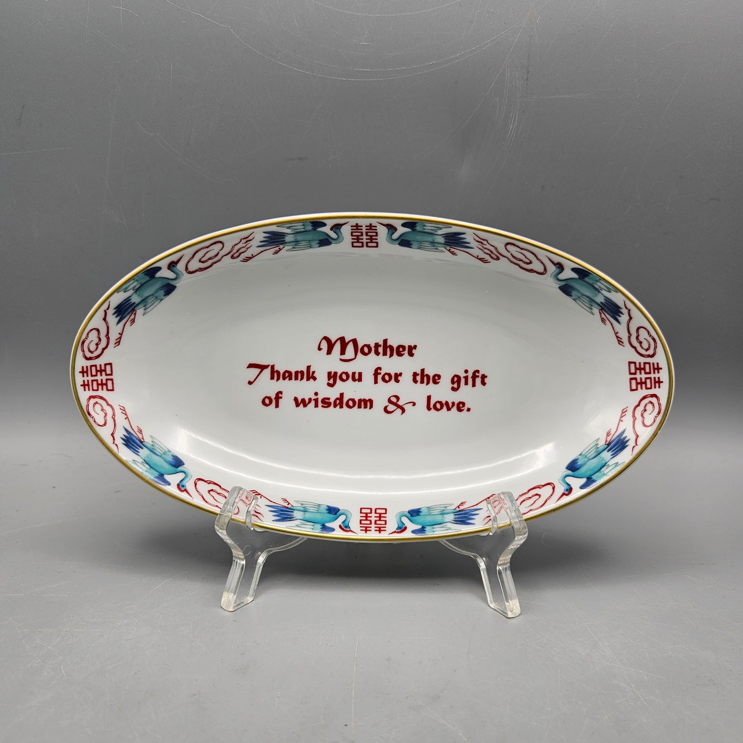 Mottahedeh Porcelain "Mother Thank for For the gift of wisdom and love." Oval Plate