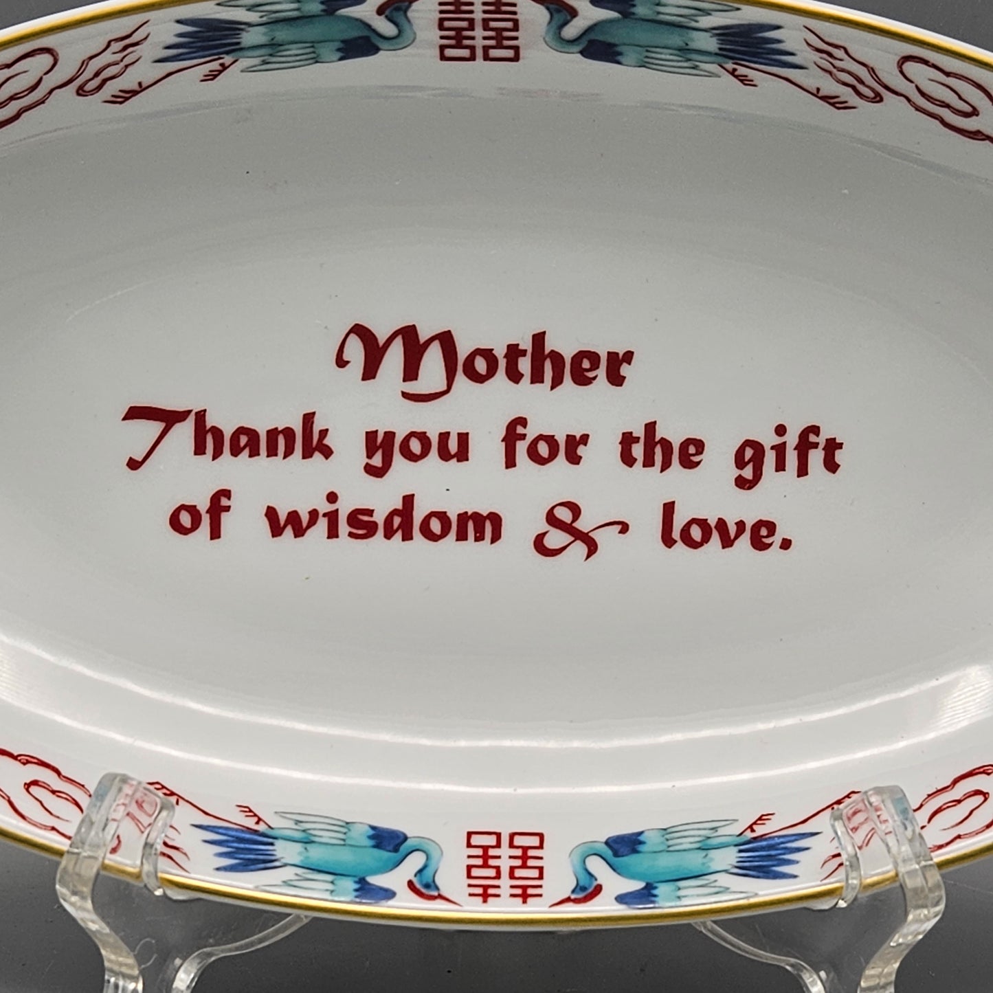 Mottahedeh Porcelain "Mother Thank for For the gift of wisdom and love." Oval Plate