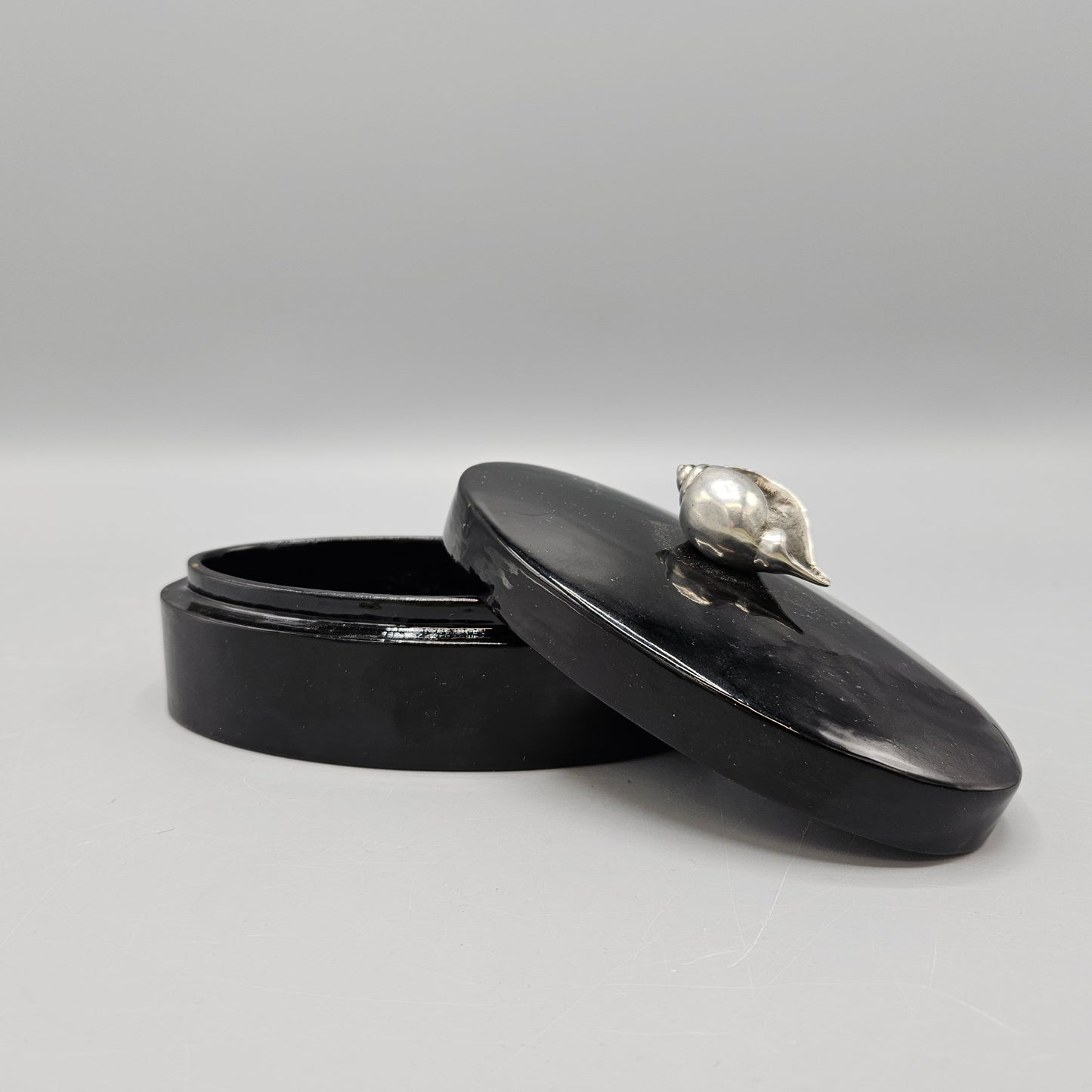 Black Lacquer Box with Metal Seashell Finial