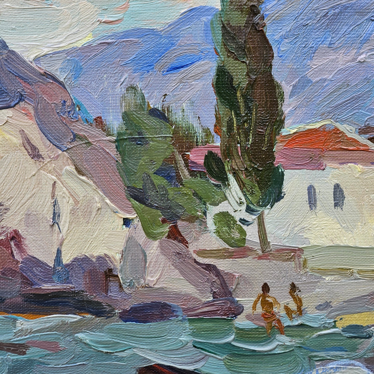 Pavel Borisovitch Bludnov Russian Impressionist Oil on Canvas Rocks by the Sea - Chekhov Bay