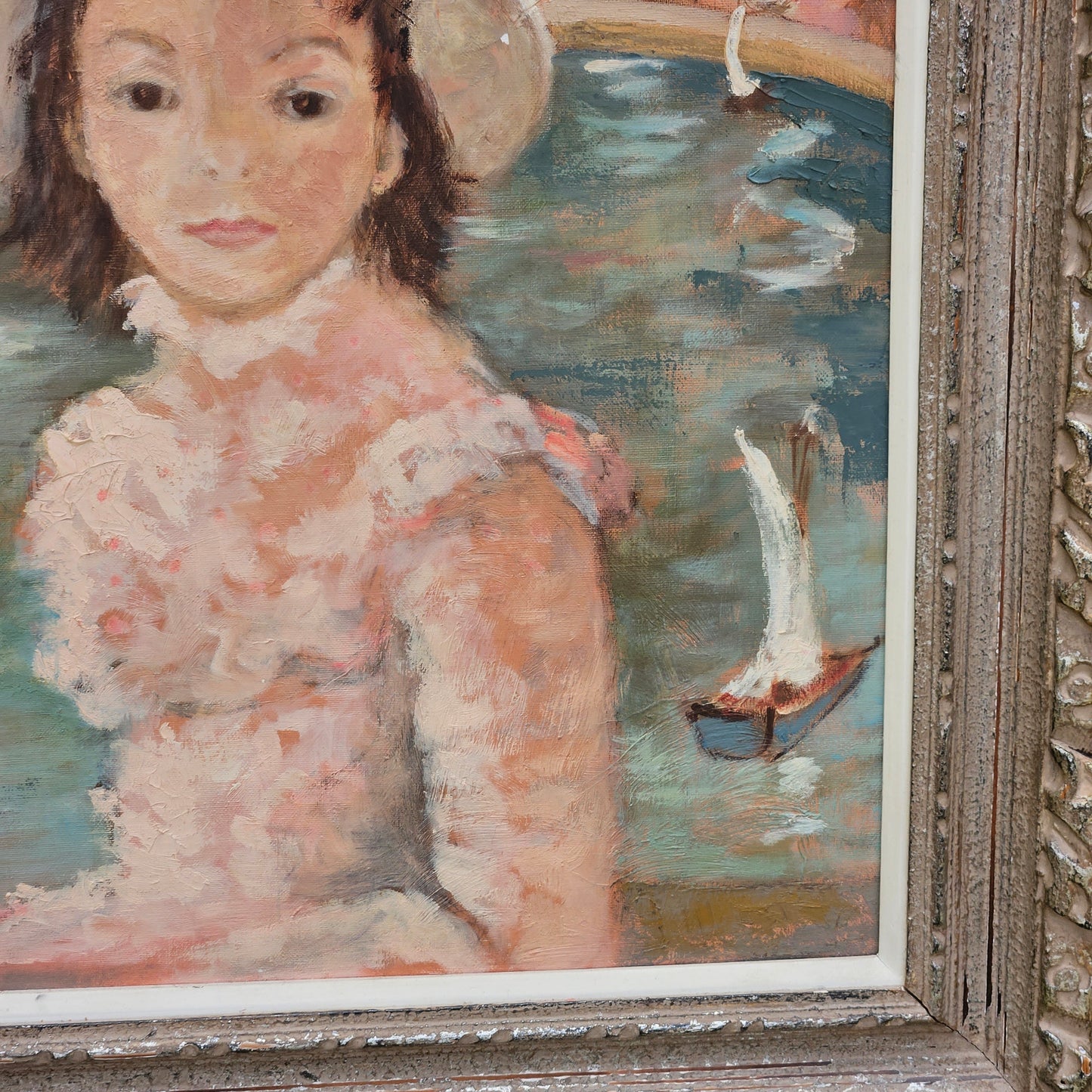 Impressionist Dietz Edzard Style Portrait of Young Girl at the Seaside Signed "Benayzard"