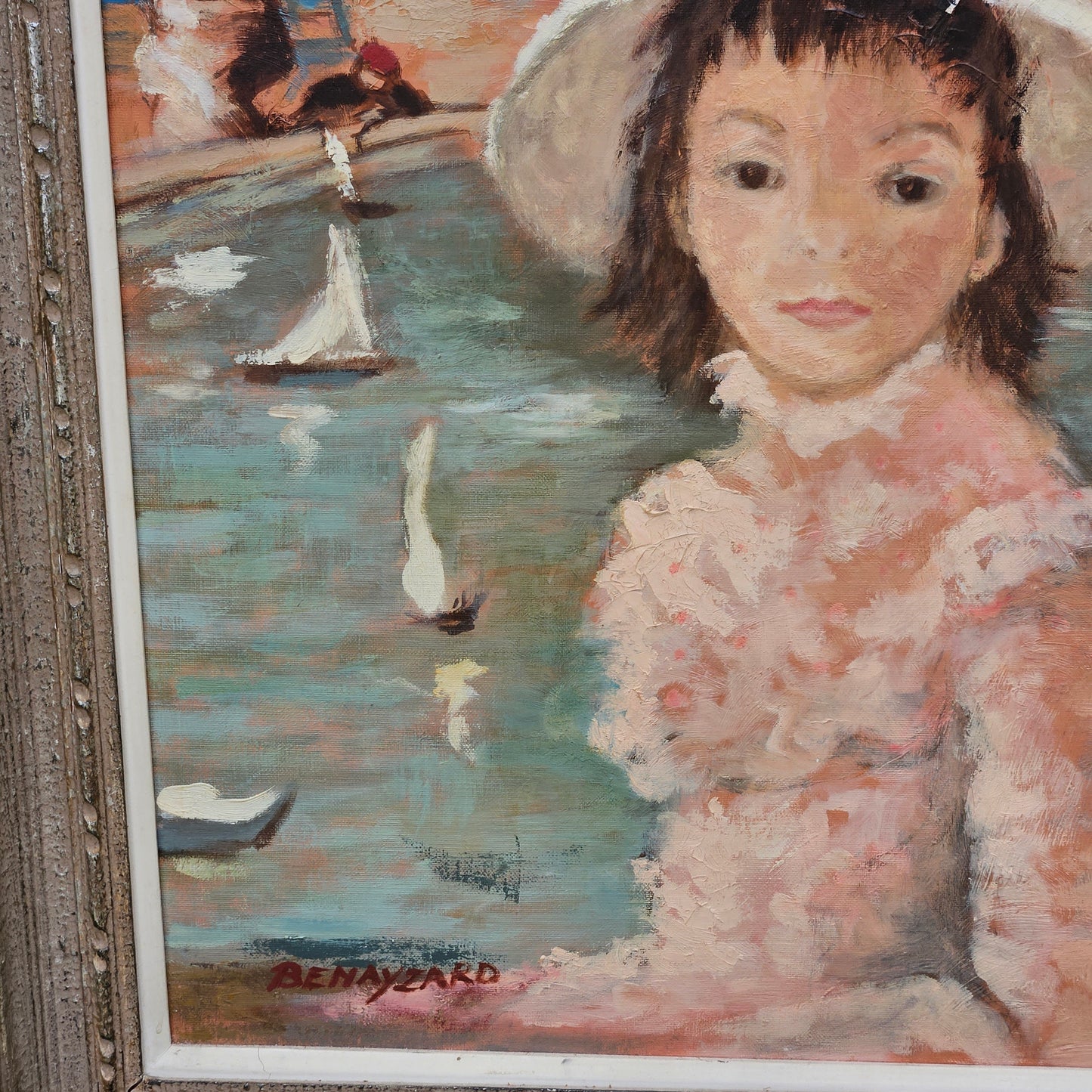 Impressionist Dietz Edzard Style Portrait of Young Girl at the Seaside Signed "Benayzard"
