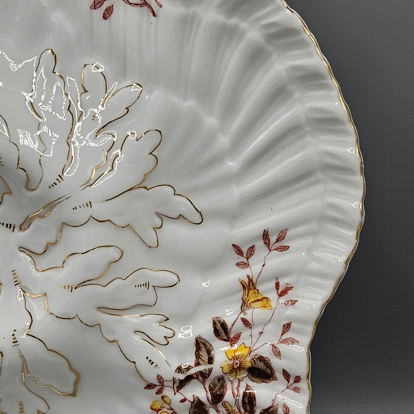 Limoges Porcelain Oyster Plate - Seaweed Pattern
