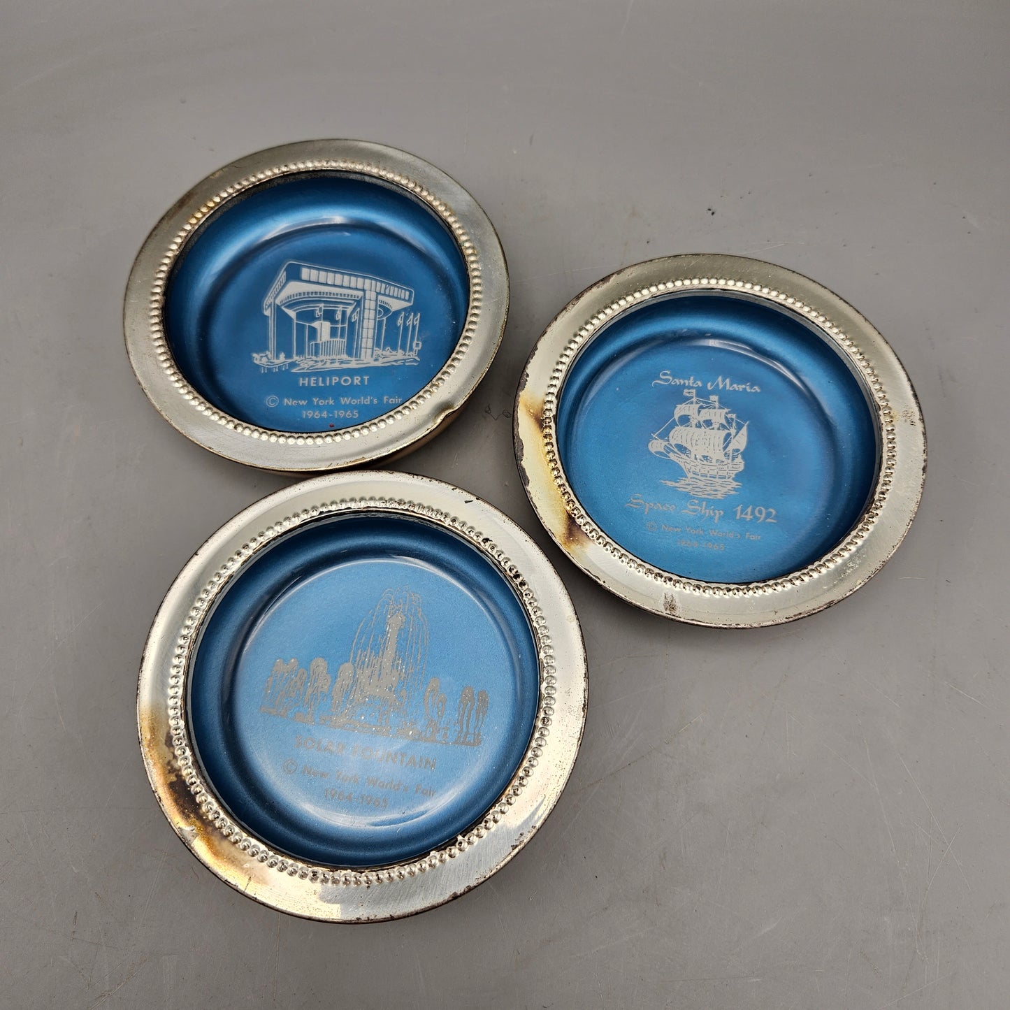 Blackinton Silverplate 1964 New York World's Fair Ashtrays - Set of Three