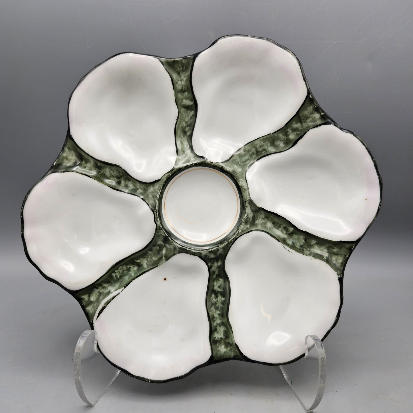 Limoges Porcelain Oyster Plate - Green Ground