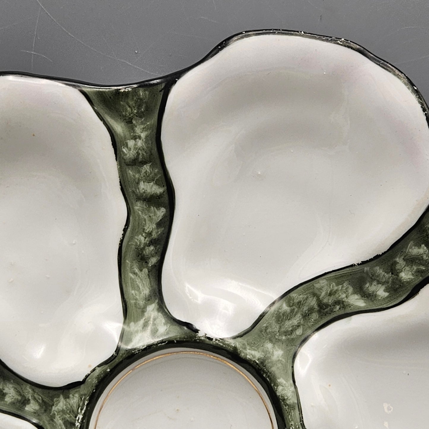 Limoges Porcelain Oyster Plate - Green Ground