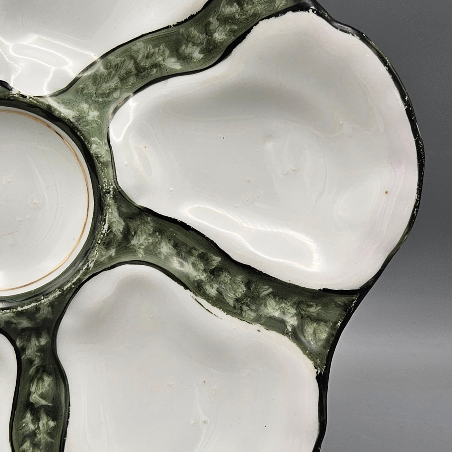 Limoges Porcelain Oyster Plate - Green Ground