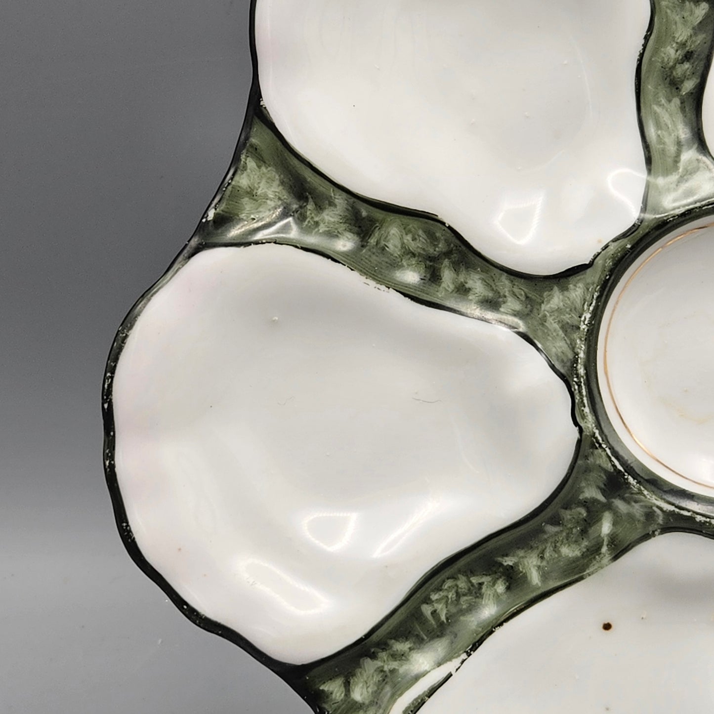 Limoges Porcelain Oyster Plate - Green Ground