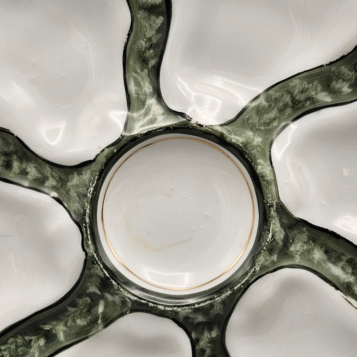Limoges Porcelain Oyster Plate - Green Ground