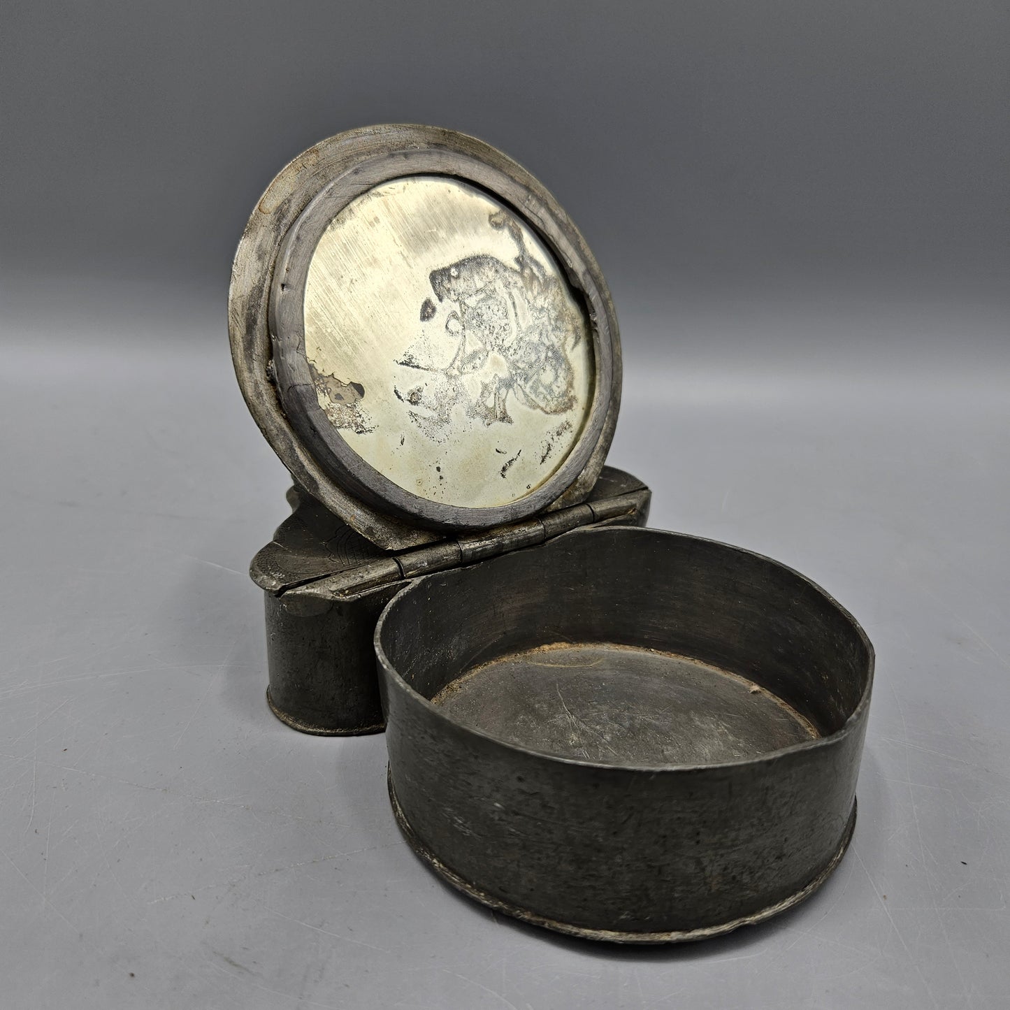 Antique Chinese Pewter Makeup Box