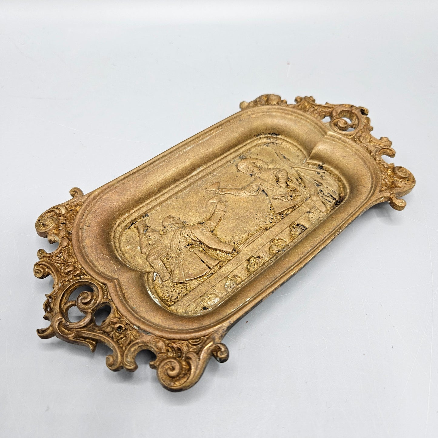 Antique Brass Pen Tray with Cavaliers Drinking