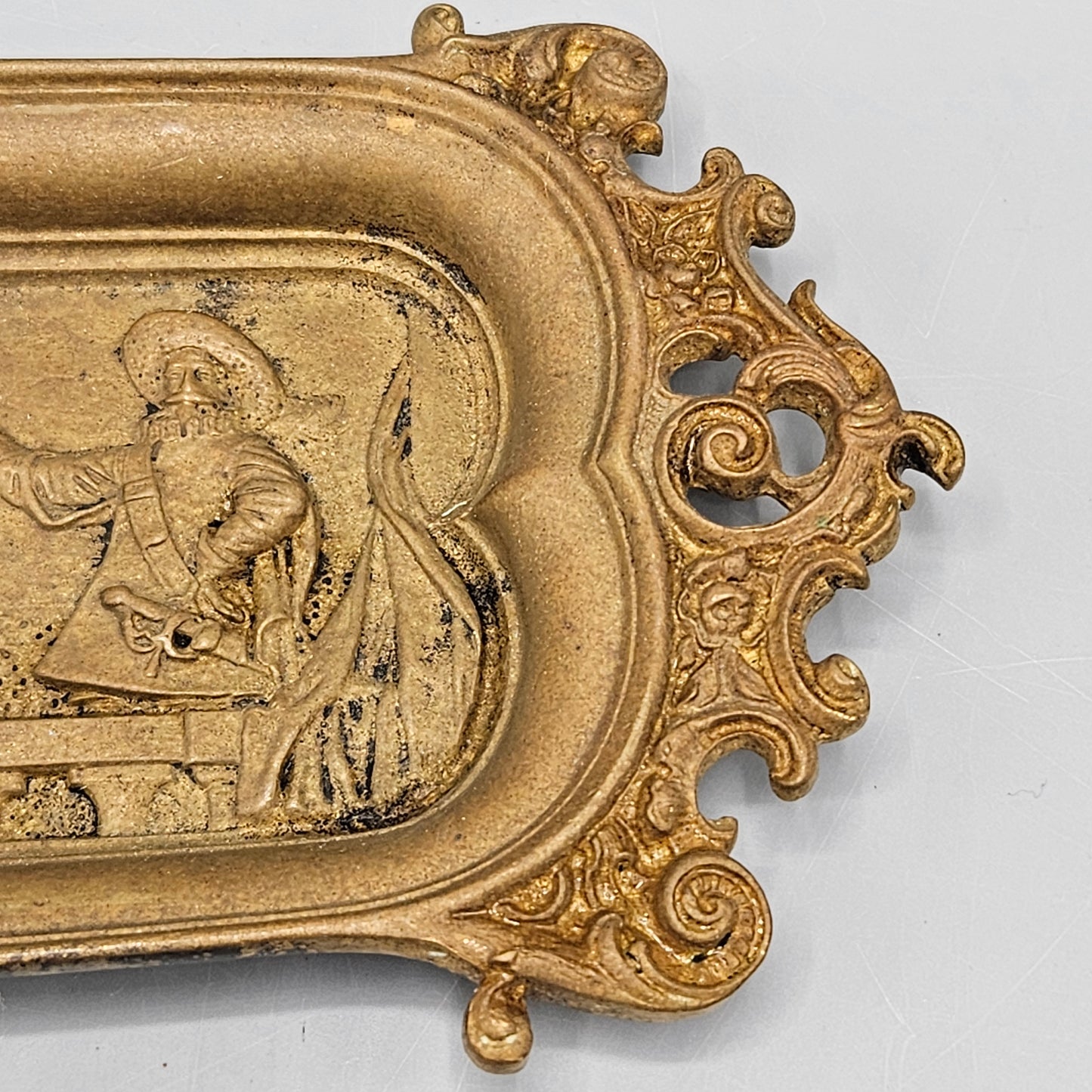 Antique Brass Pen Tray with Cavaliers Drinking