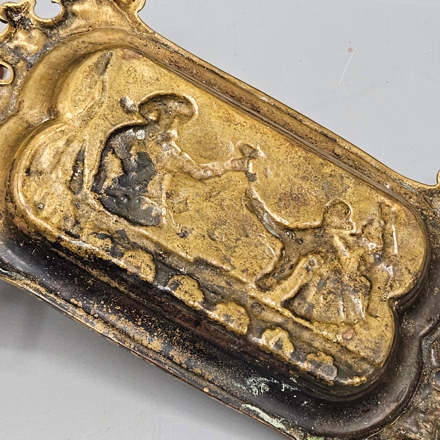 Antique Brass Pen Tray with Cavaliers Drinking